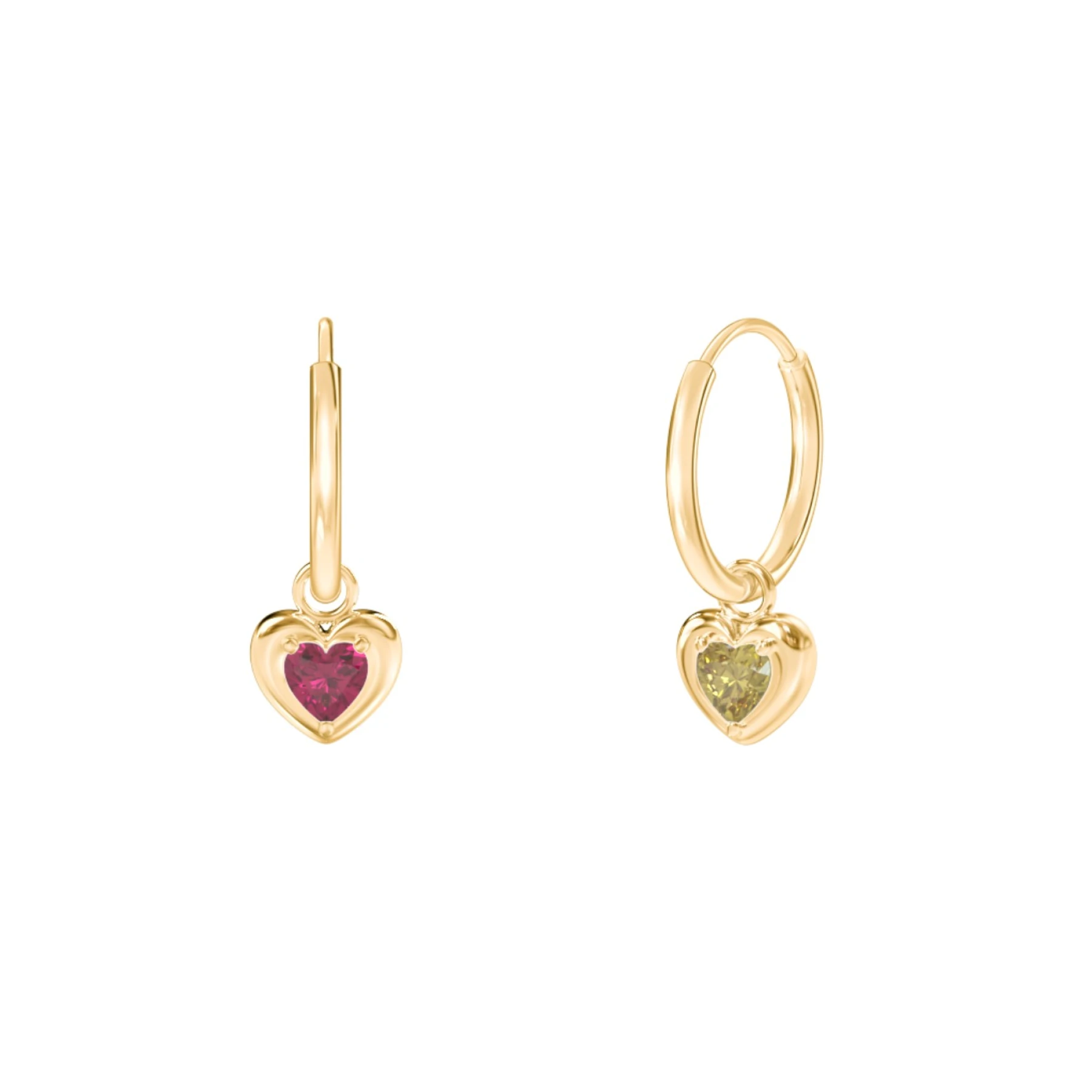 Hoops with Removable Puffy Heart Birthstone Charms