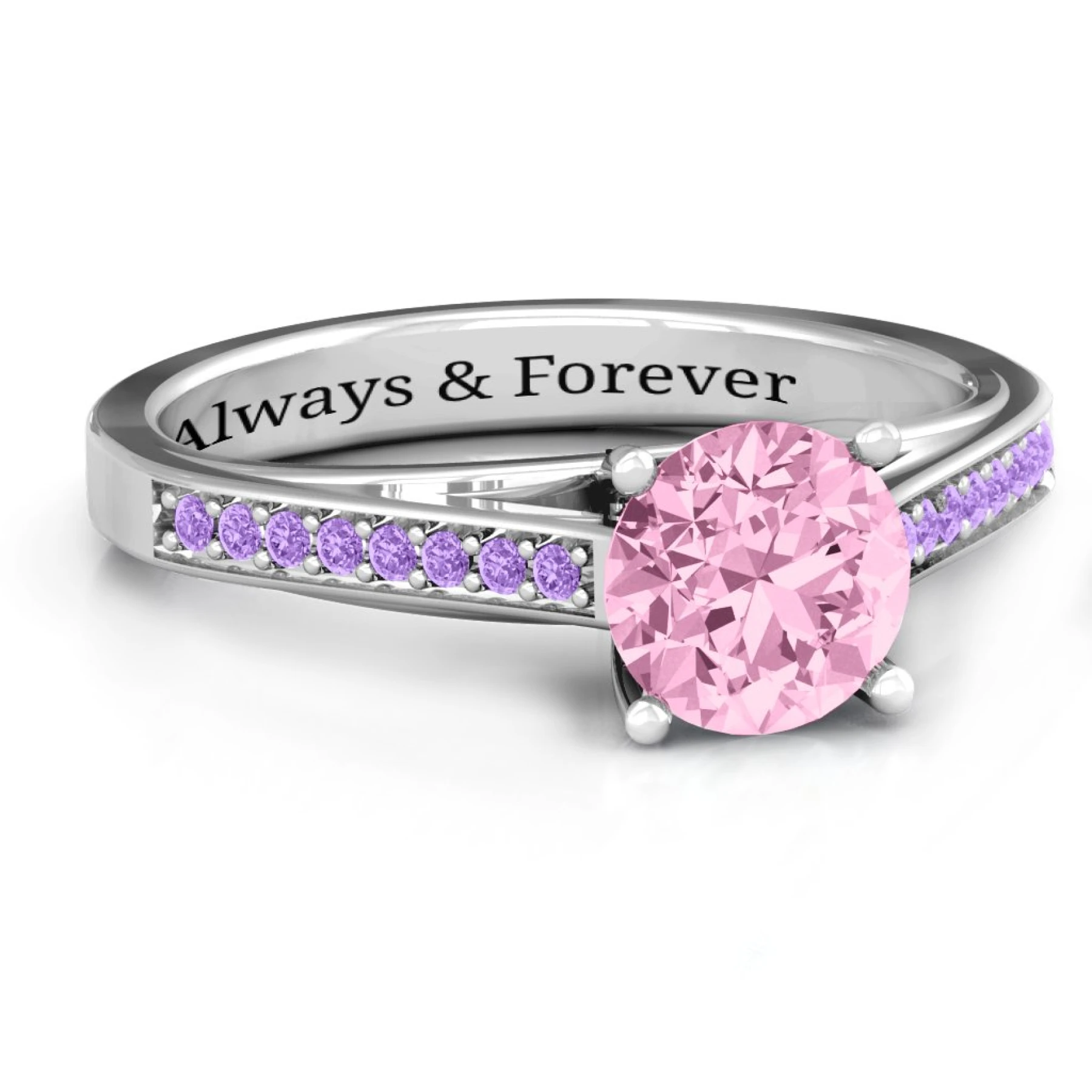 Large Round Solitaire Ring with Shoulder Accents - view 1