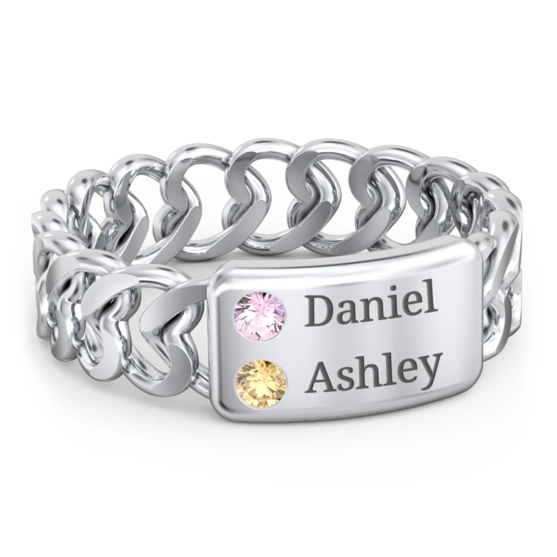 Heart Chain Link Ring with Nameplate