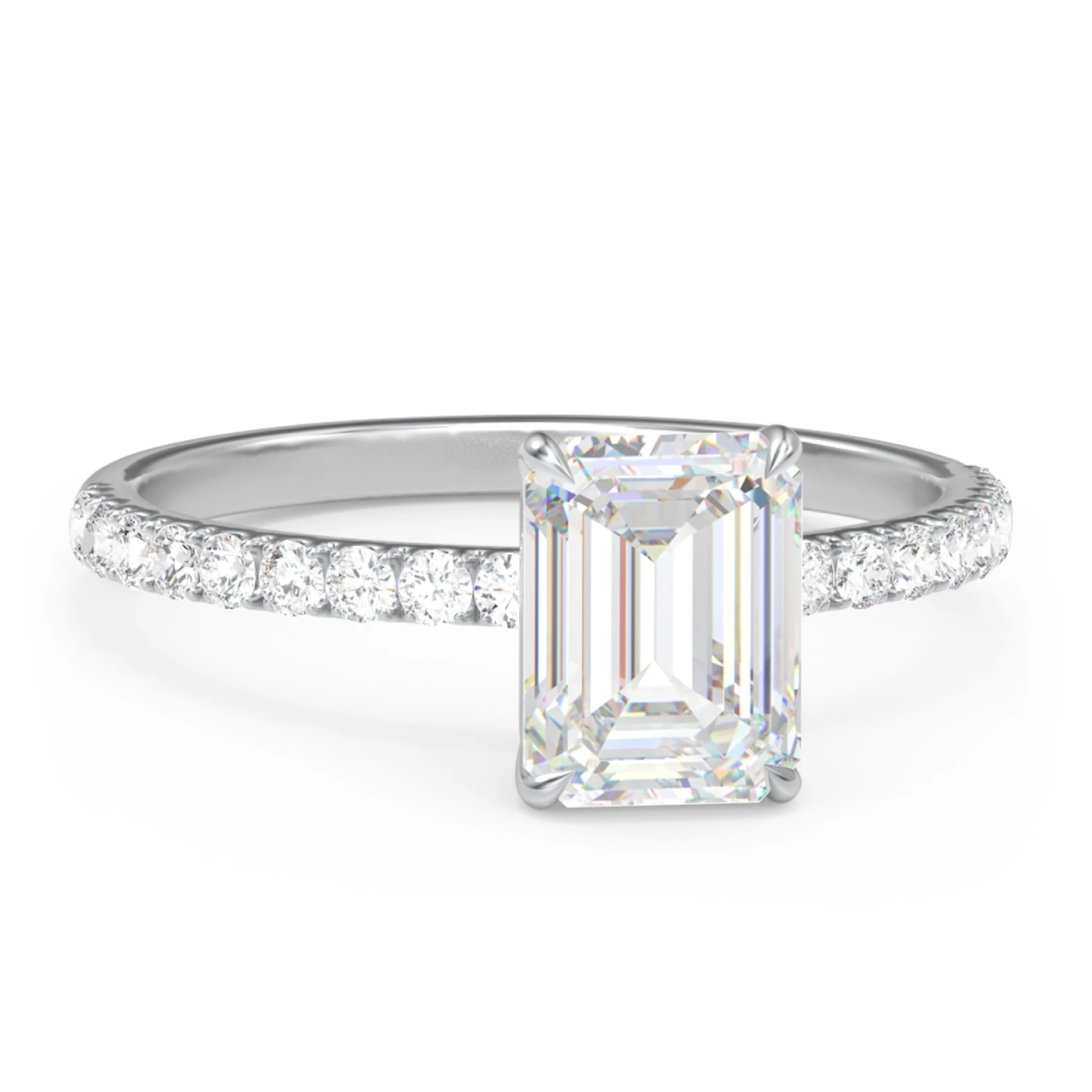2 ct. (8x6mm) Emerald Moissanite Engagement Ring With 1.5mm Side Stones