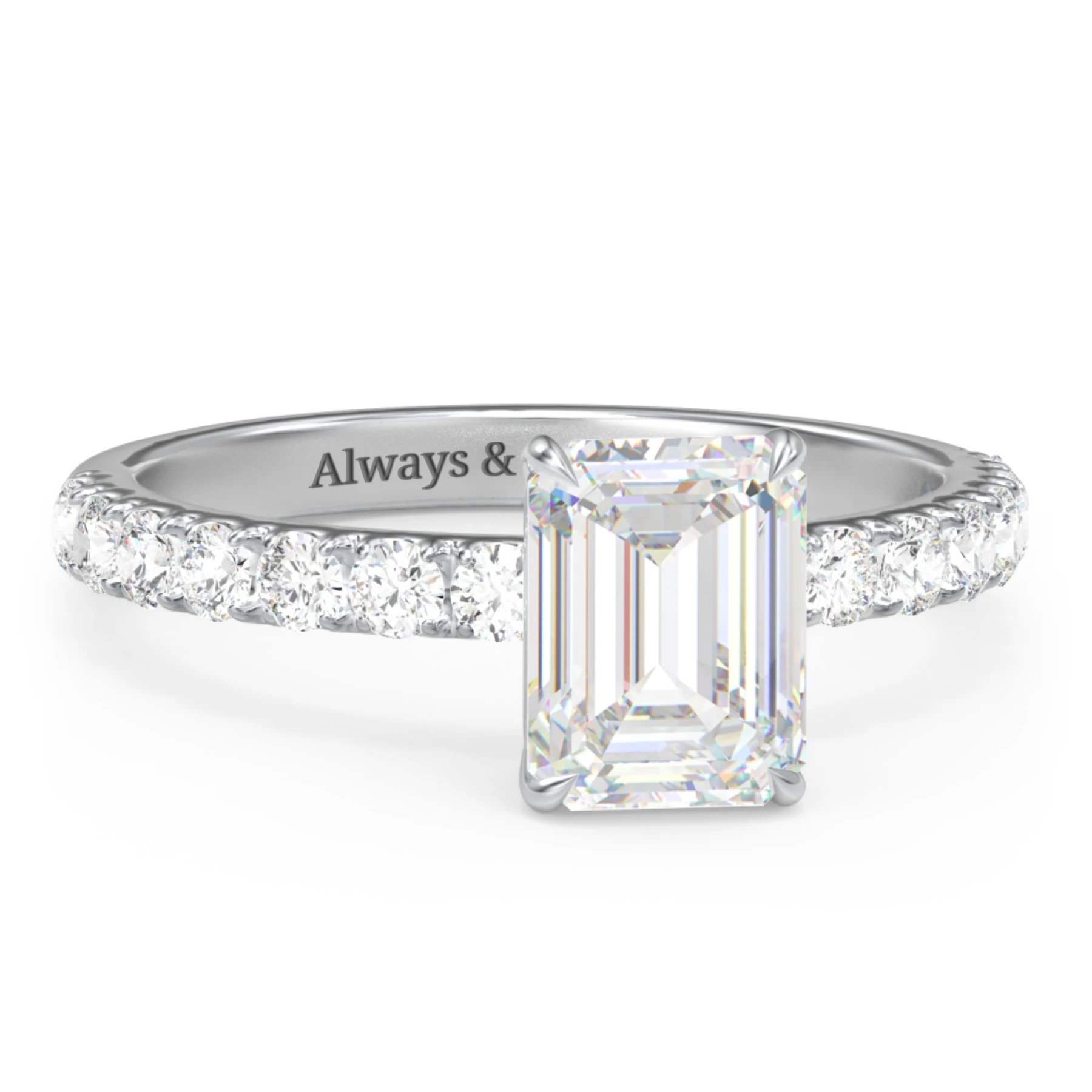 2 ct. (8x6mm) Emerald-Cut Moissanite Engagement Ring With 2mm Side Stones