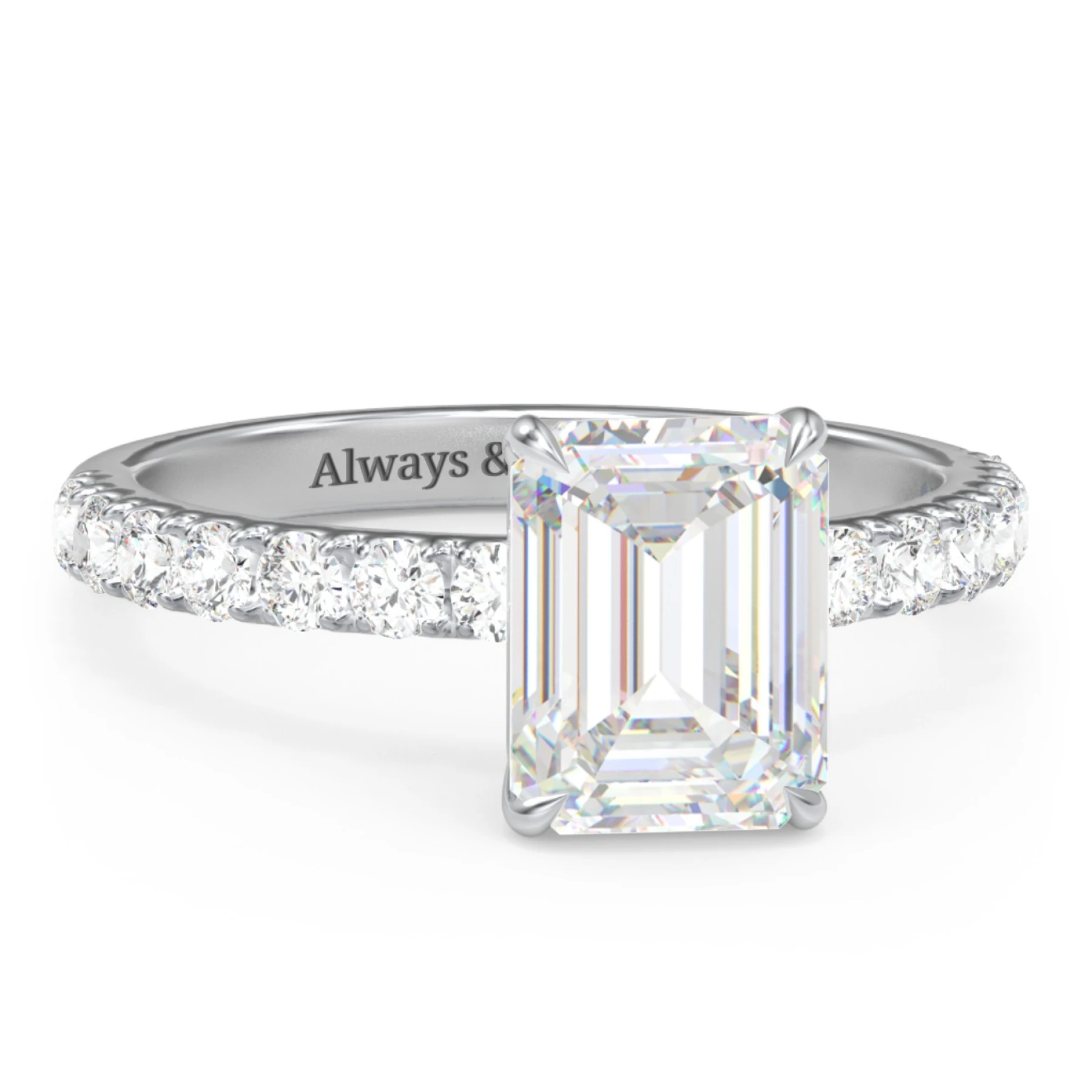 3 ct. (9x7mm) Emerald-Cut Moissanite Engagement Ring With 2mm Side Stones