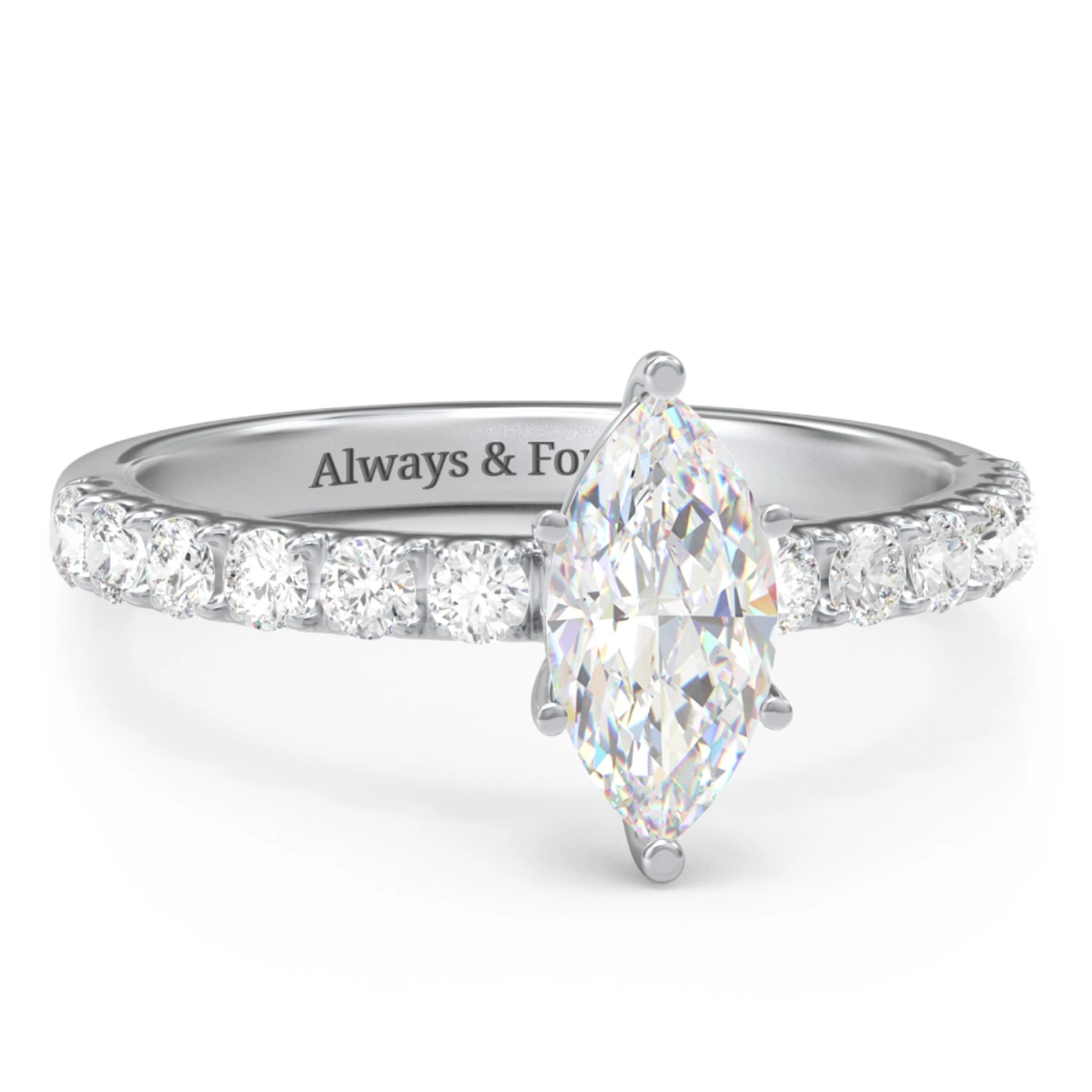 1 ct. (10x5mm) Marquise Moissanite Engagement Ring With 2mm Side Stones - view 1