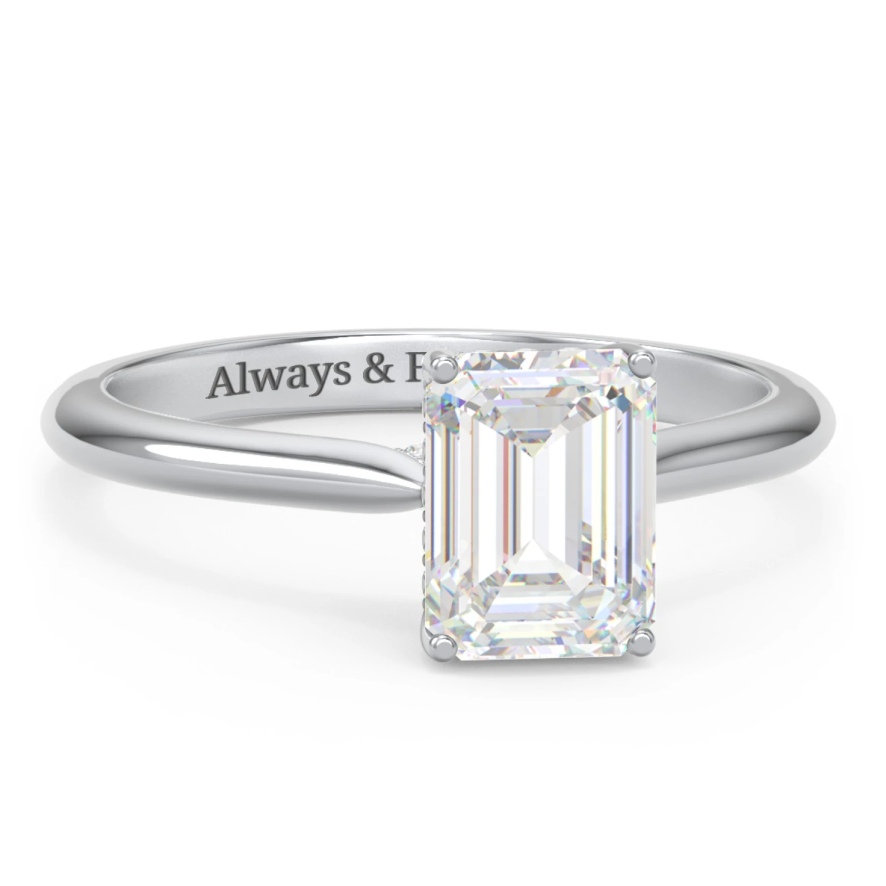 2 ct. (8x6mm) Emerald-Cut Moissanite Engagement Ring with Hidden Halo and Accents