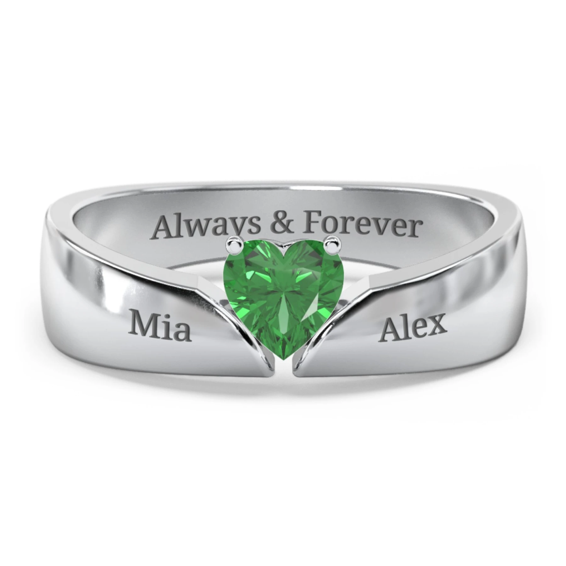 Solitaire Heart Gemstone Ring with Tapered Wide Band - view 1
