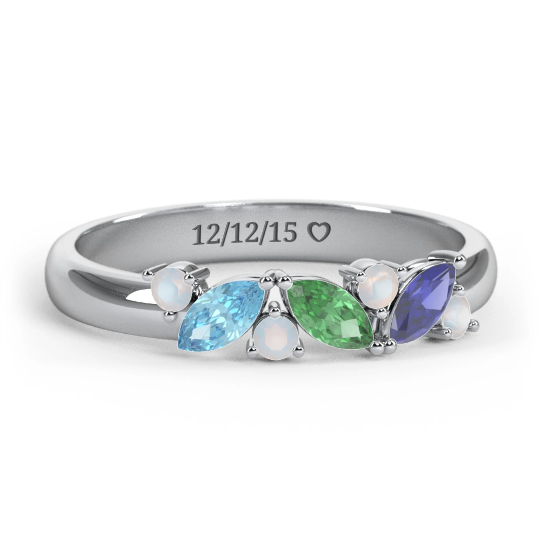 3 Marquise Birthstone Ring with Round Accents - view 1