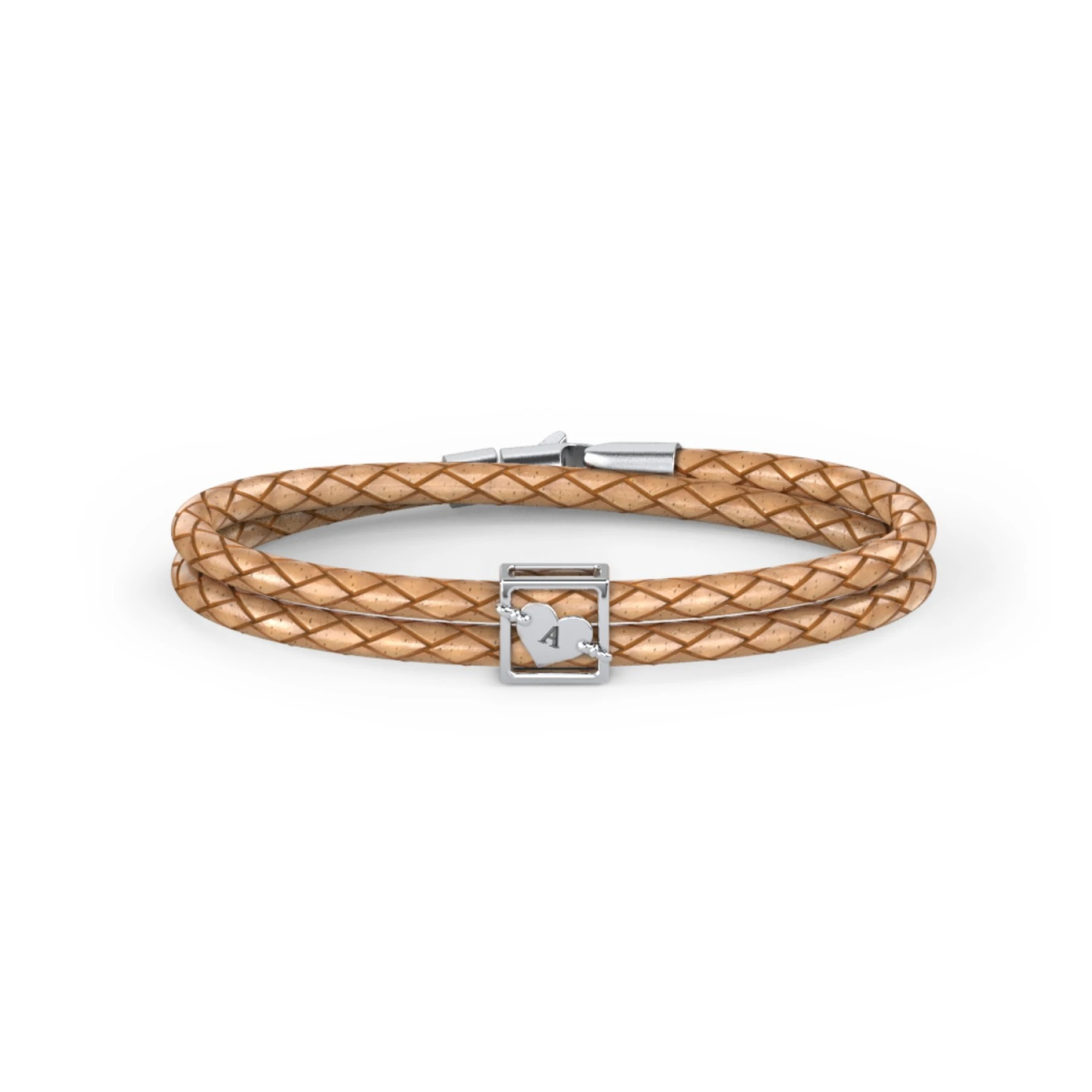 Engravable Sterling Silver Framed Heart Leather Bracelet - view 1