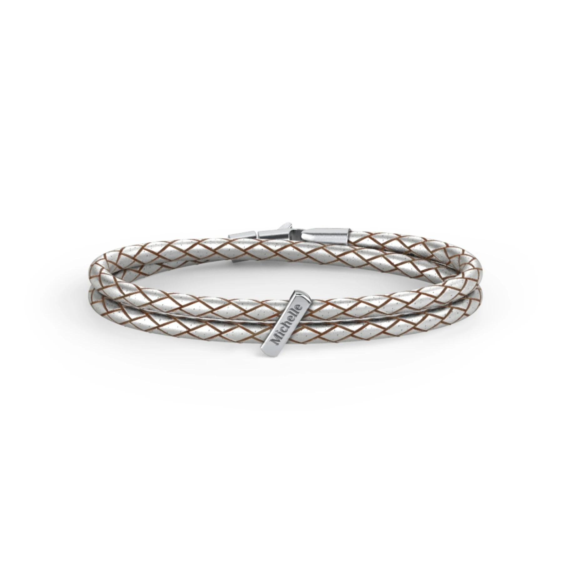 Engravable Sterling Silver Bar Leather Bracelet - view 1