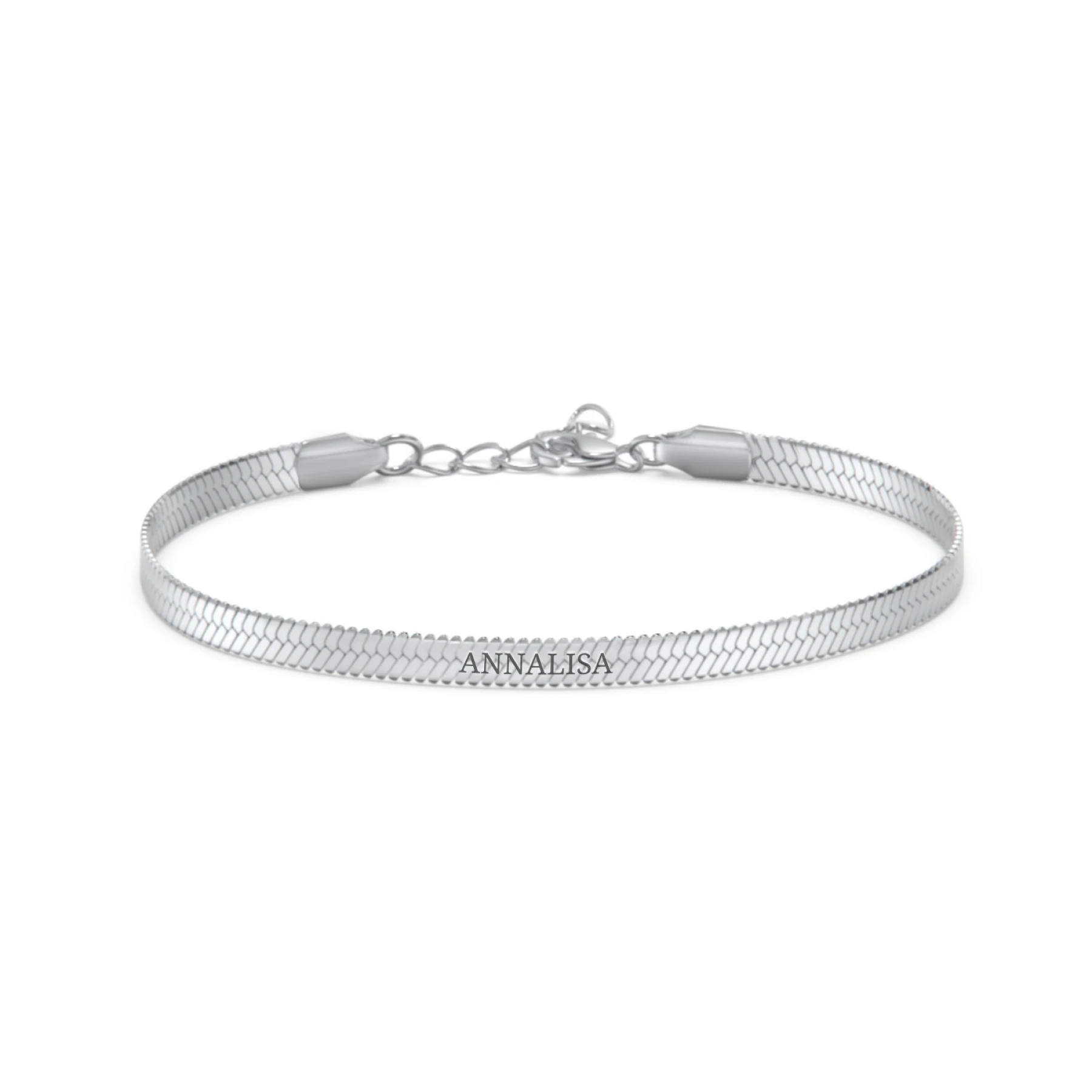 7" Engravable Herringbone Bracelet in Stainless Steel - view 1