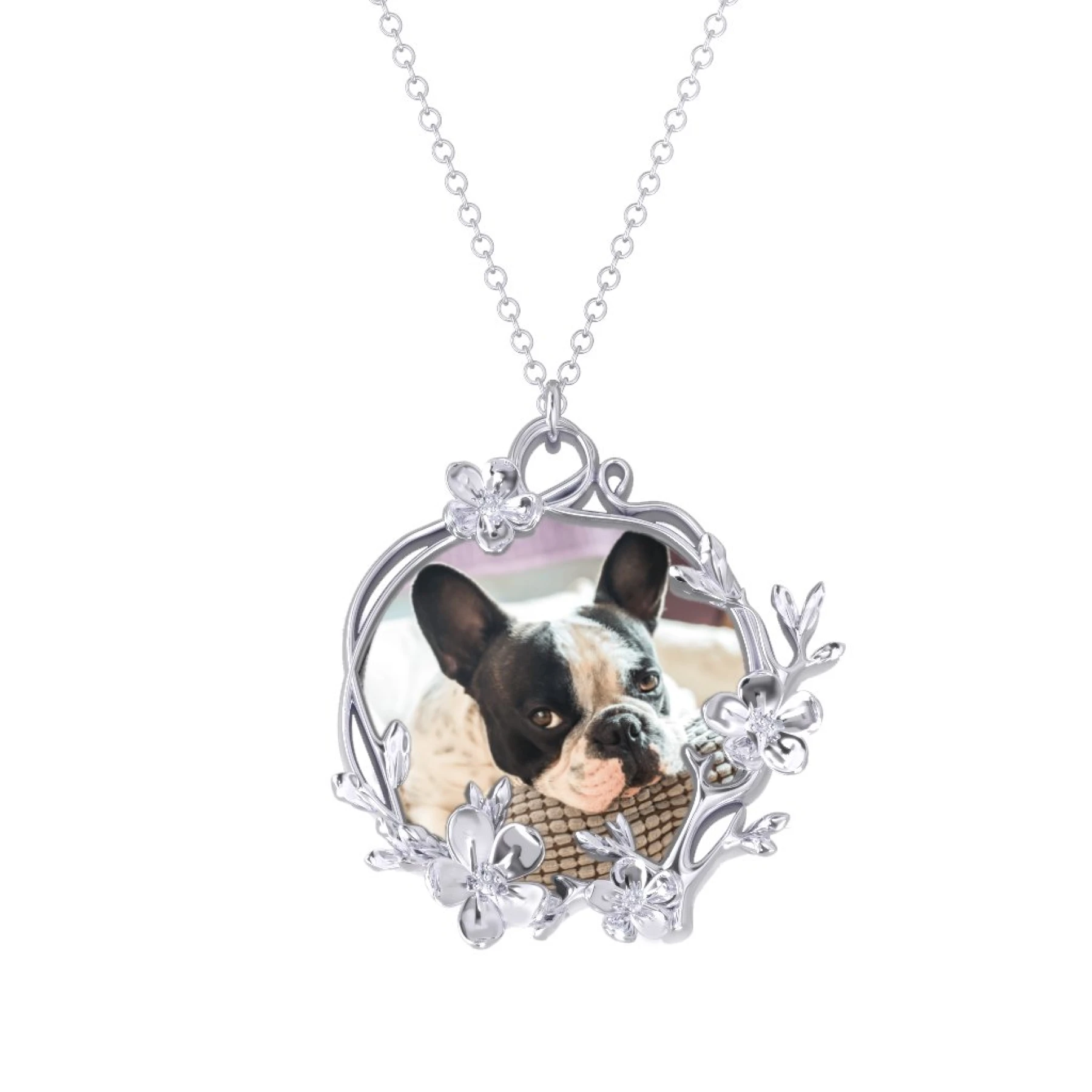 Round Cherry Blossom Photo Frame Necklace - view 1