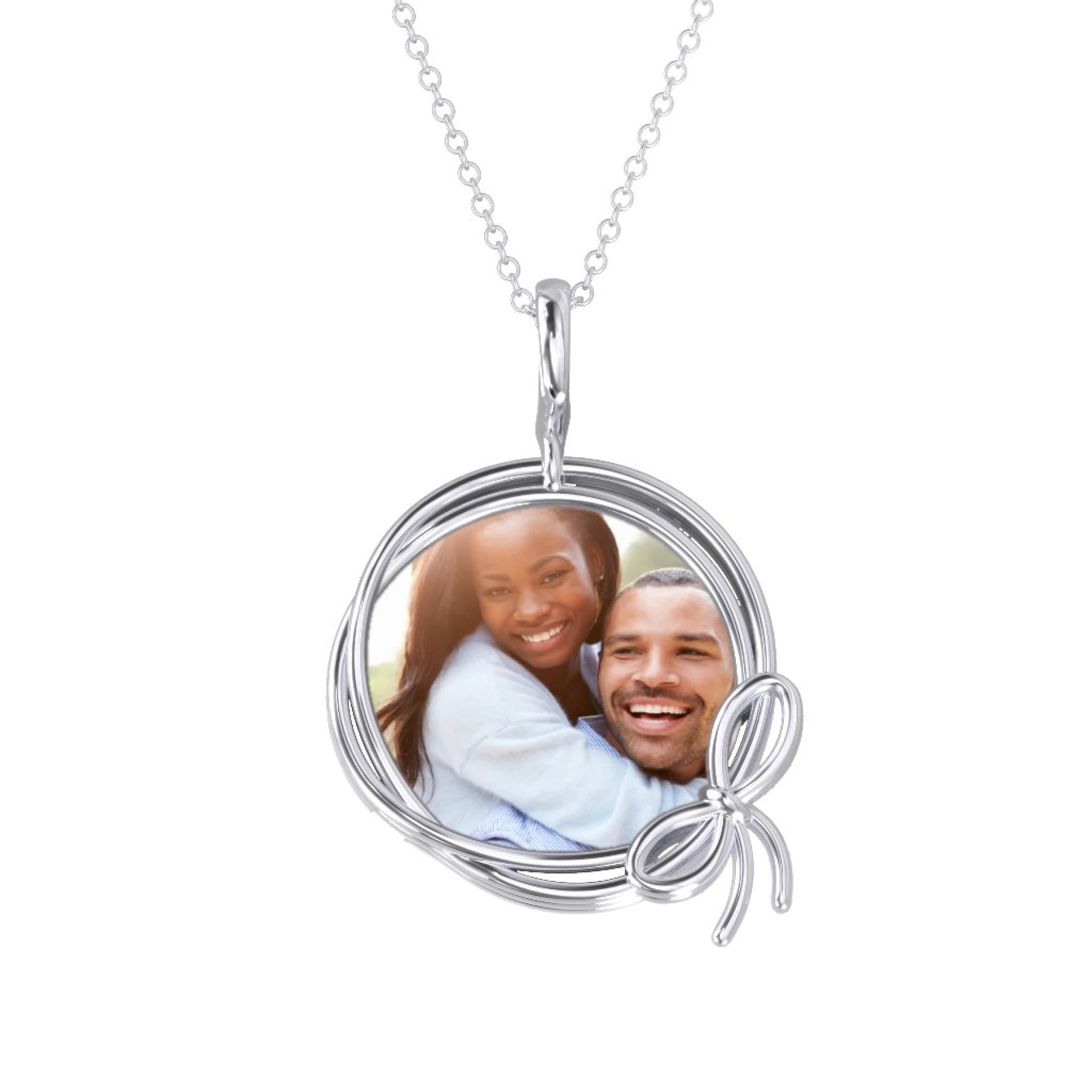 Ribbon And Bow Round Photo Frame Necklace