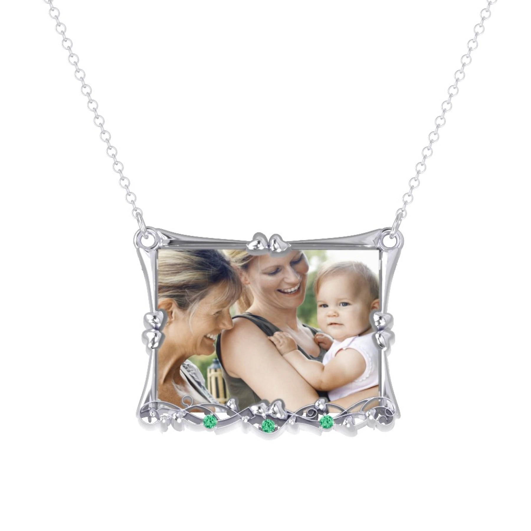 Fancy Rectangular Photo Frame Necklace With Accents