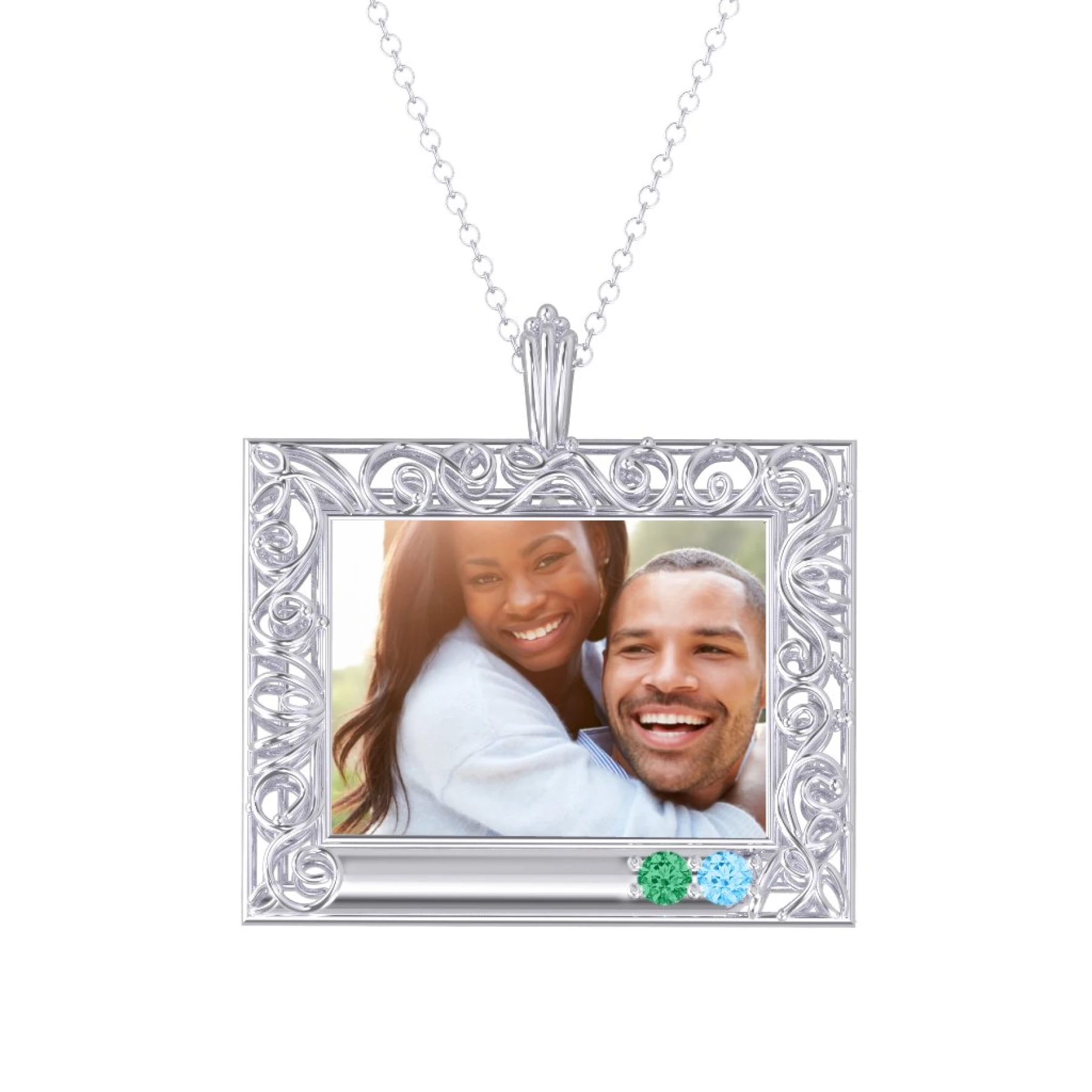 Rectangular Engravable Filligree Photo Frame Necklace