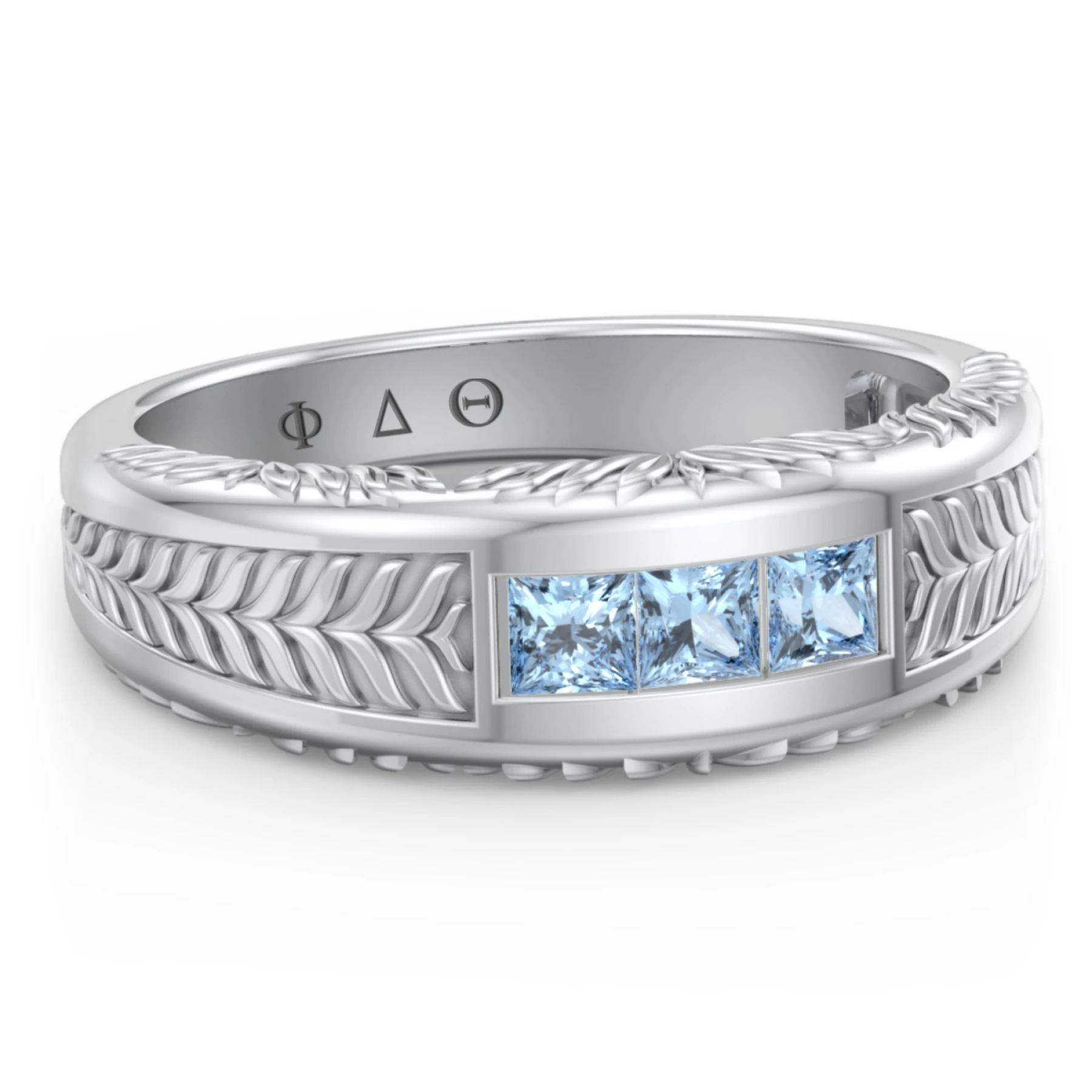 Men’s Wheat Pattern Fraternity Ring with Gemstones - view 1