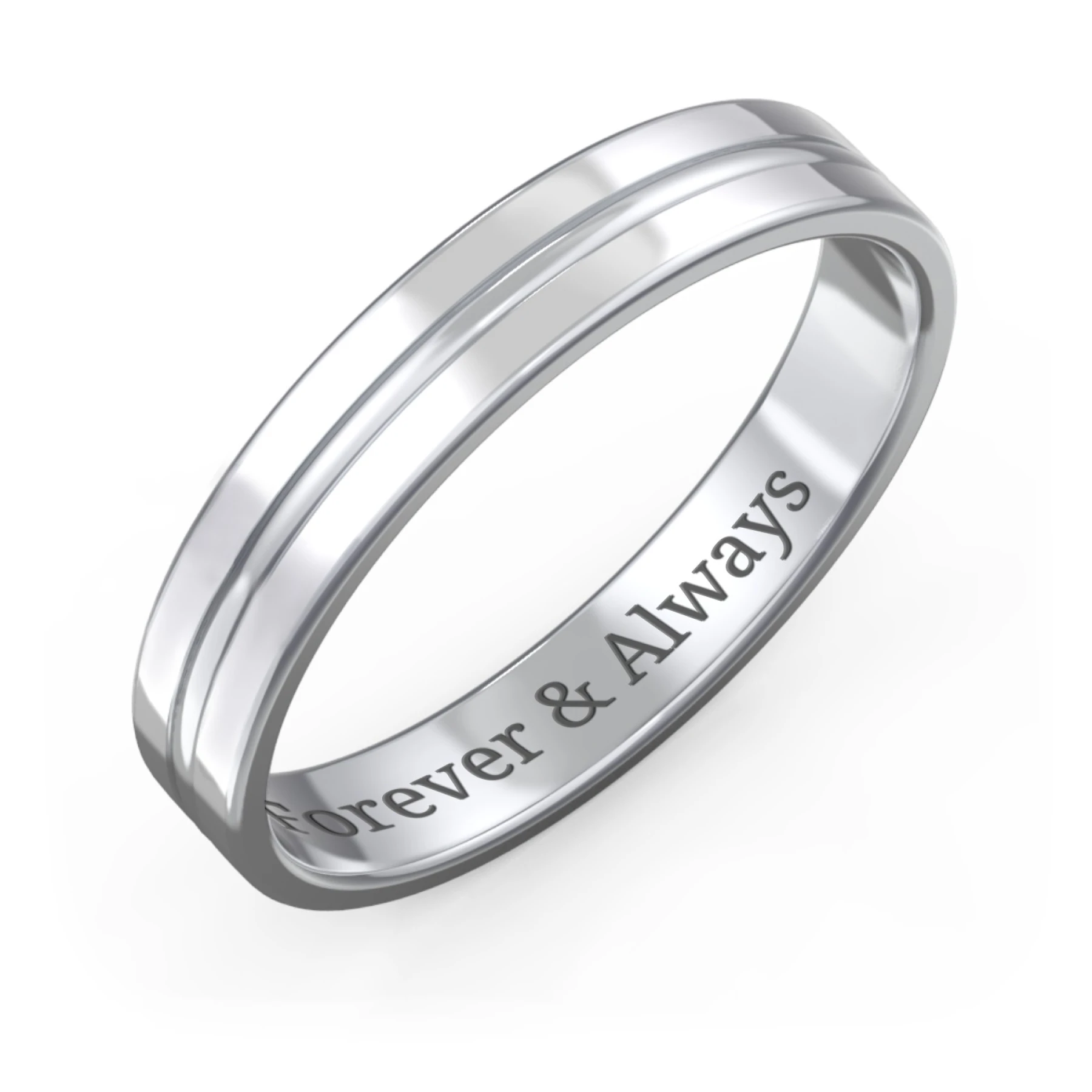 Men's Wedding Band with Rounded Polished Center Groove- 4mm Width
