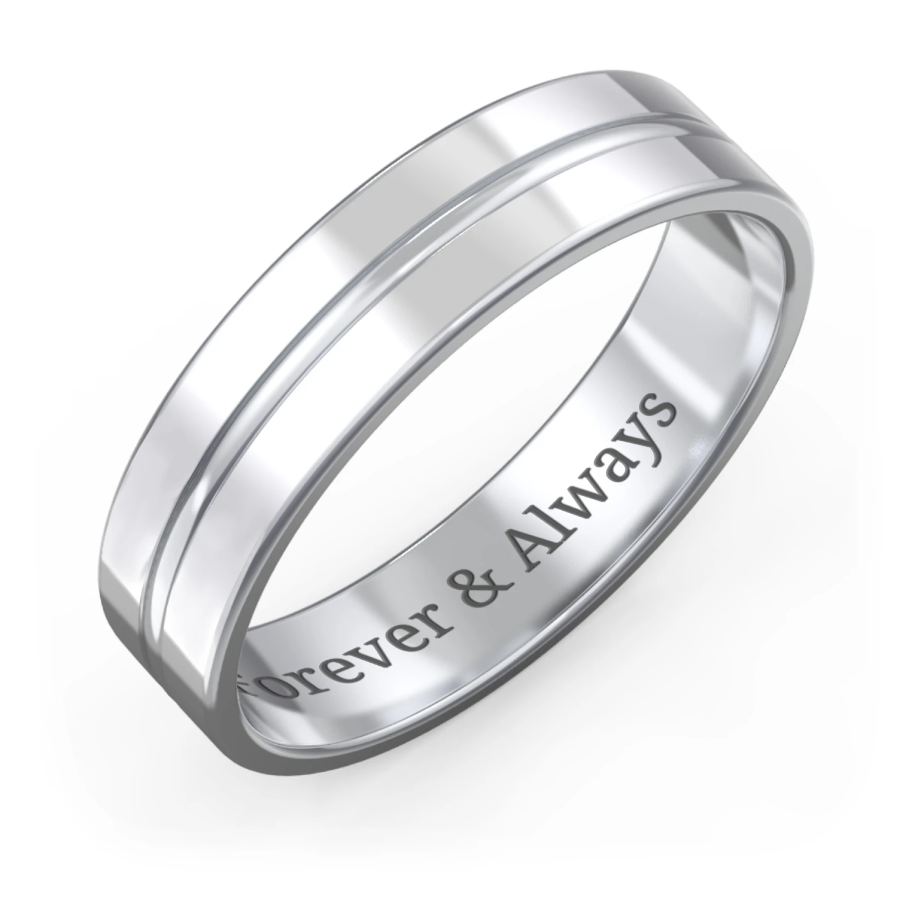 Men's Wedding Band with Rounded Polished Center Groove- 5mm Width