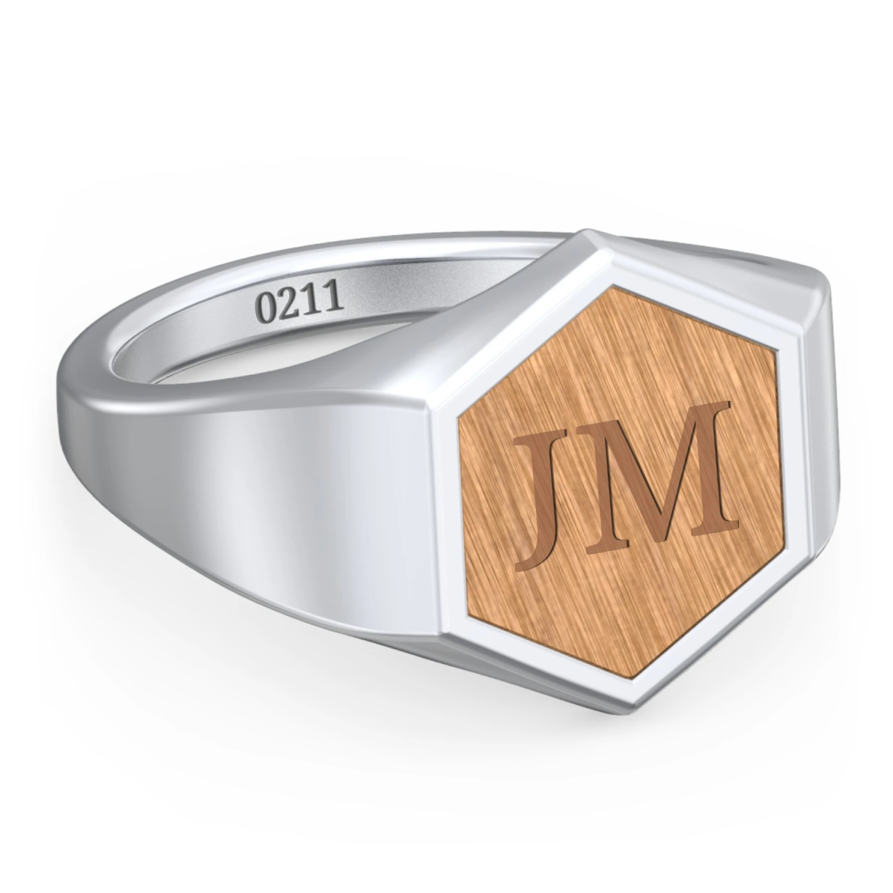 Men's Engravable Wood Hexagon Signet Ring - Cherry - view 1