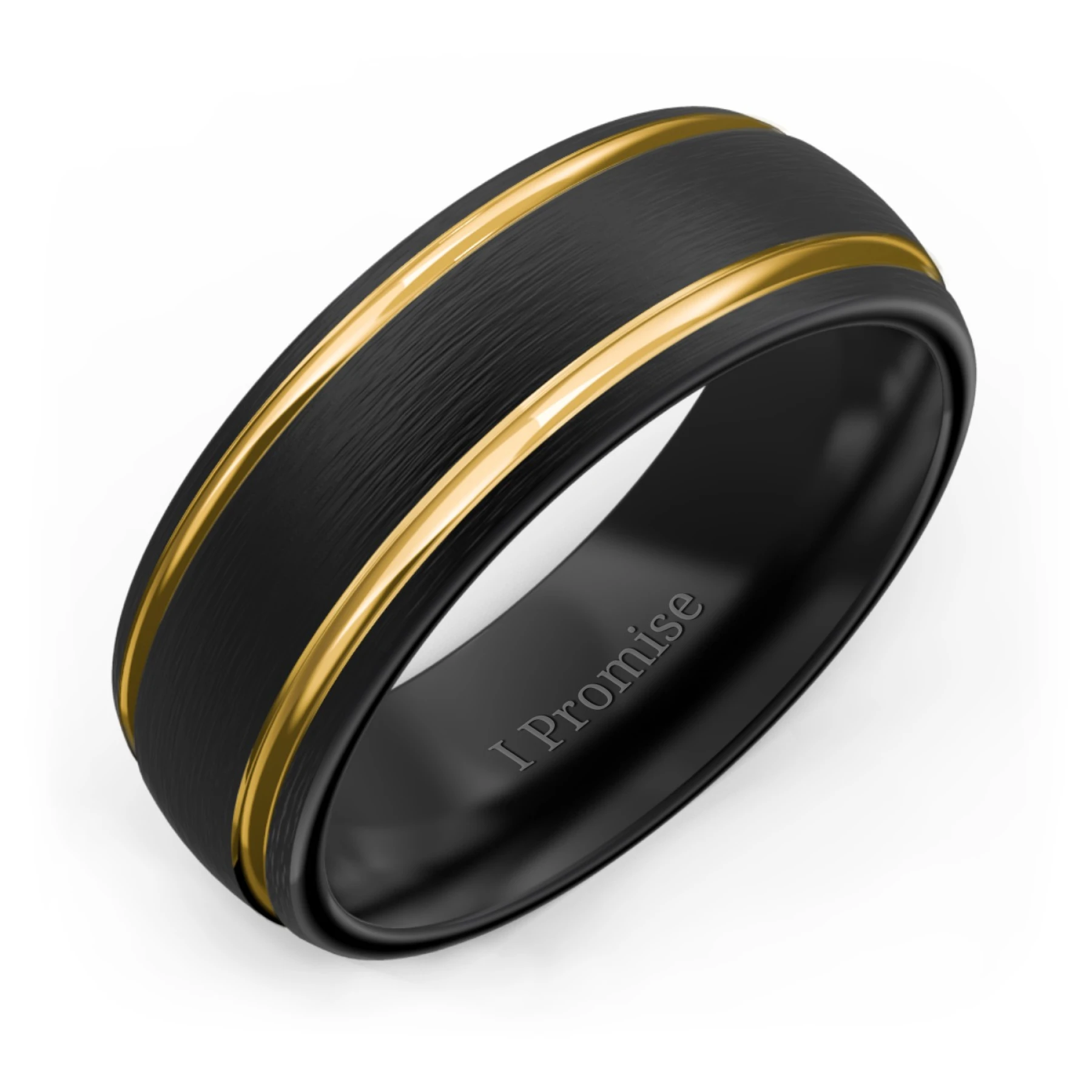 Men's Black Tungsten Dome Ring with Detailing