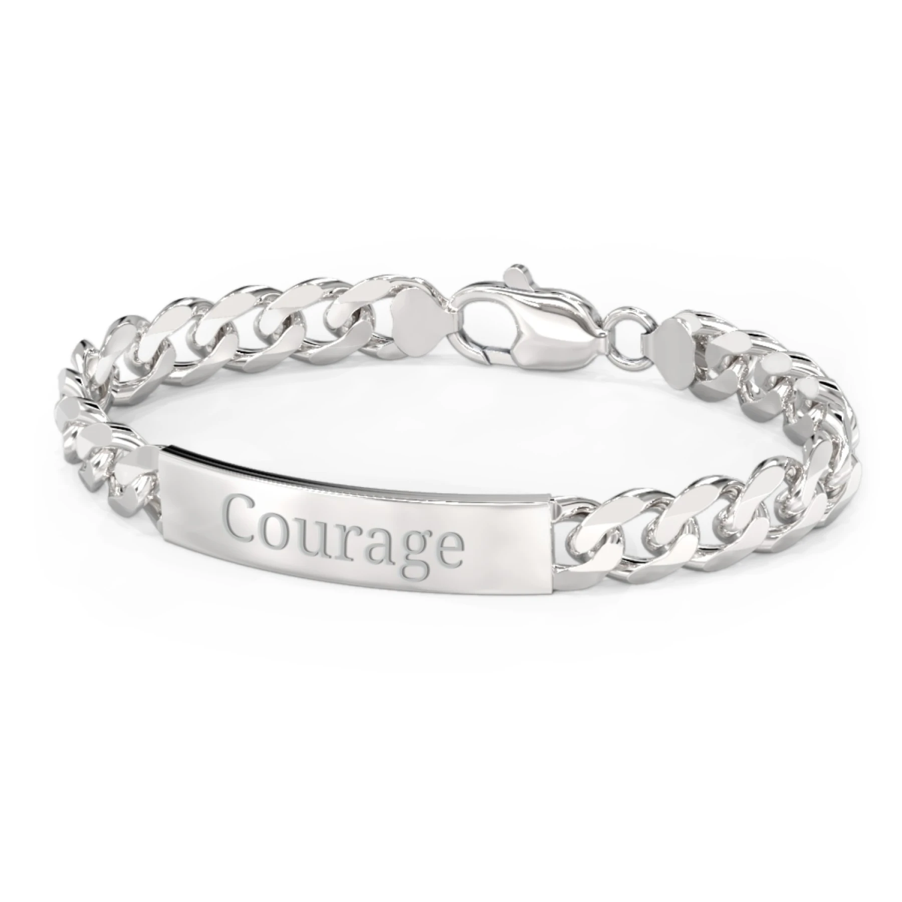 Men’s Engravable 8" Sterling Silver Wide Curb Link ID Bracelet - view 1