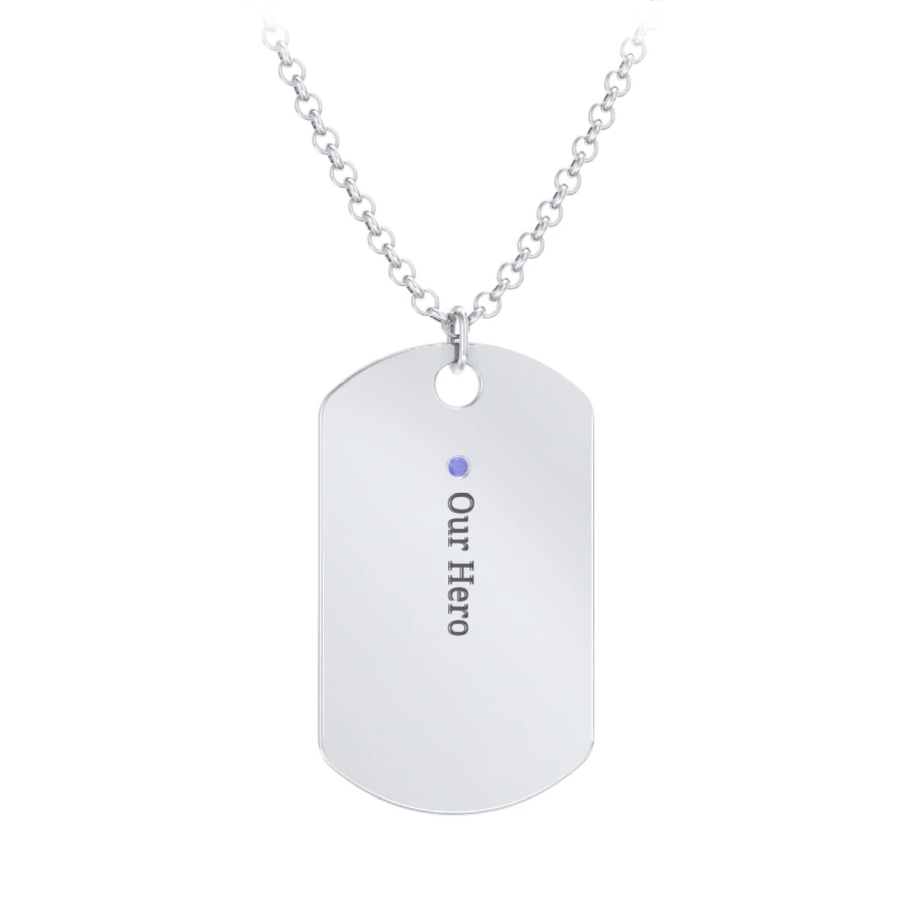 Men's Engravable Dog Tag Necklace with 1 Birthstone