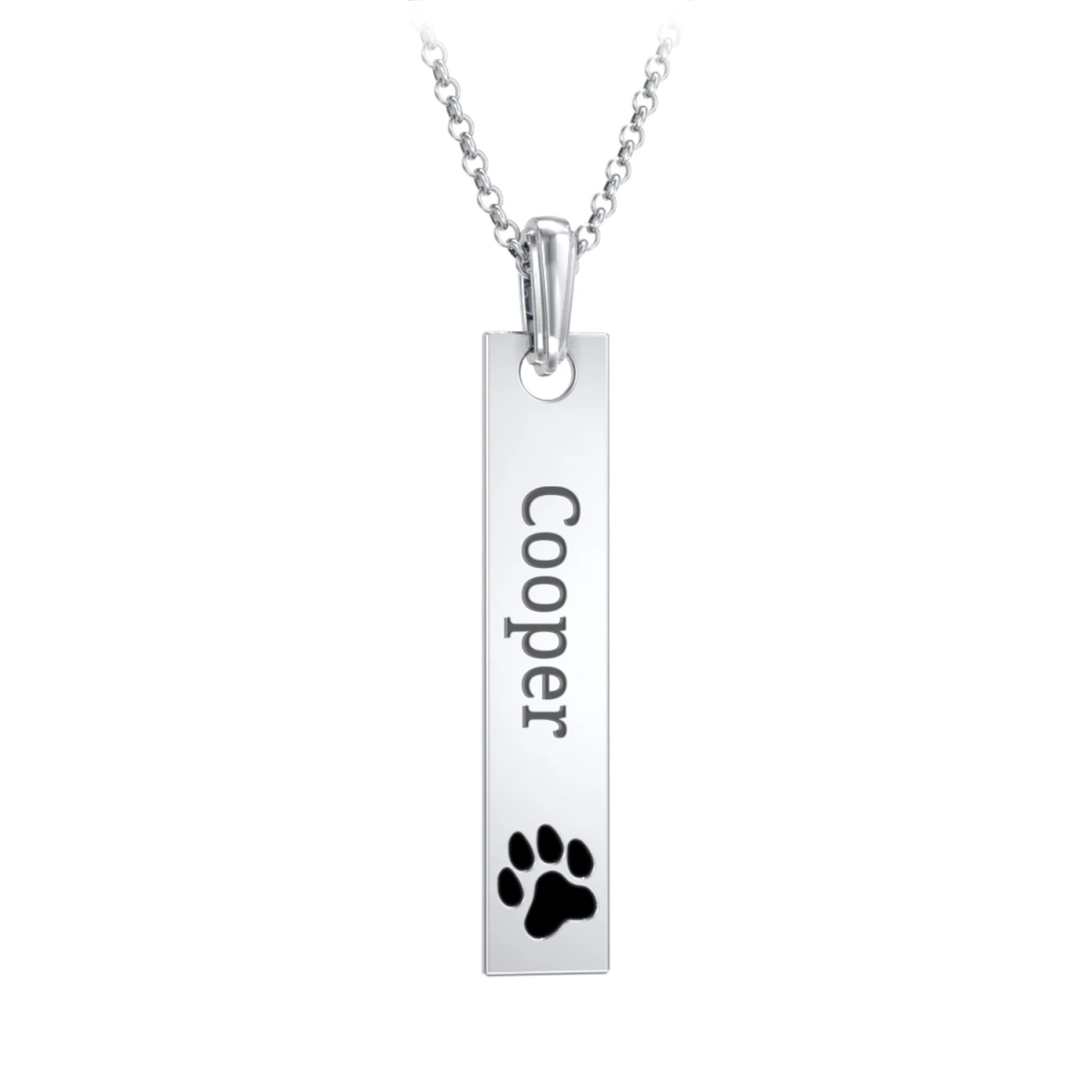 Men's Engravable Long Tag Necklace with Cold Enamel Paw