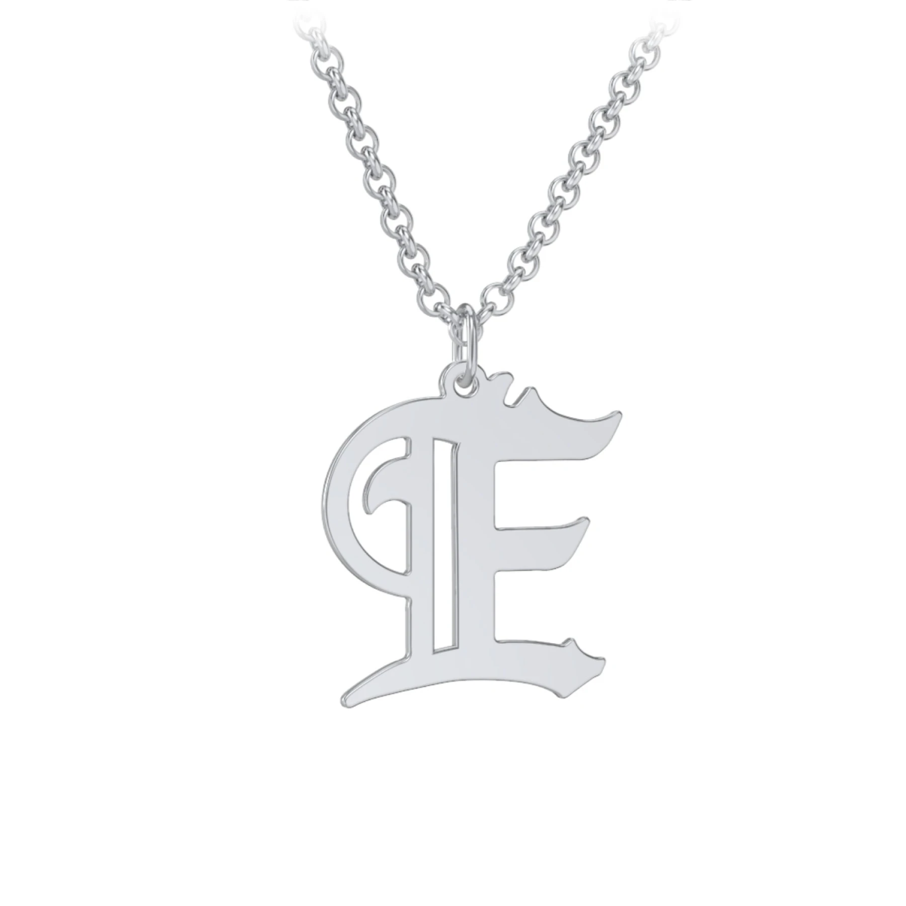 Men's Gothic Initial Pendant Necklace - E