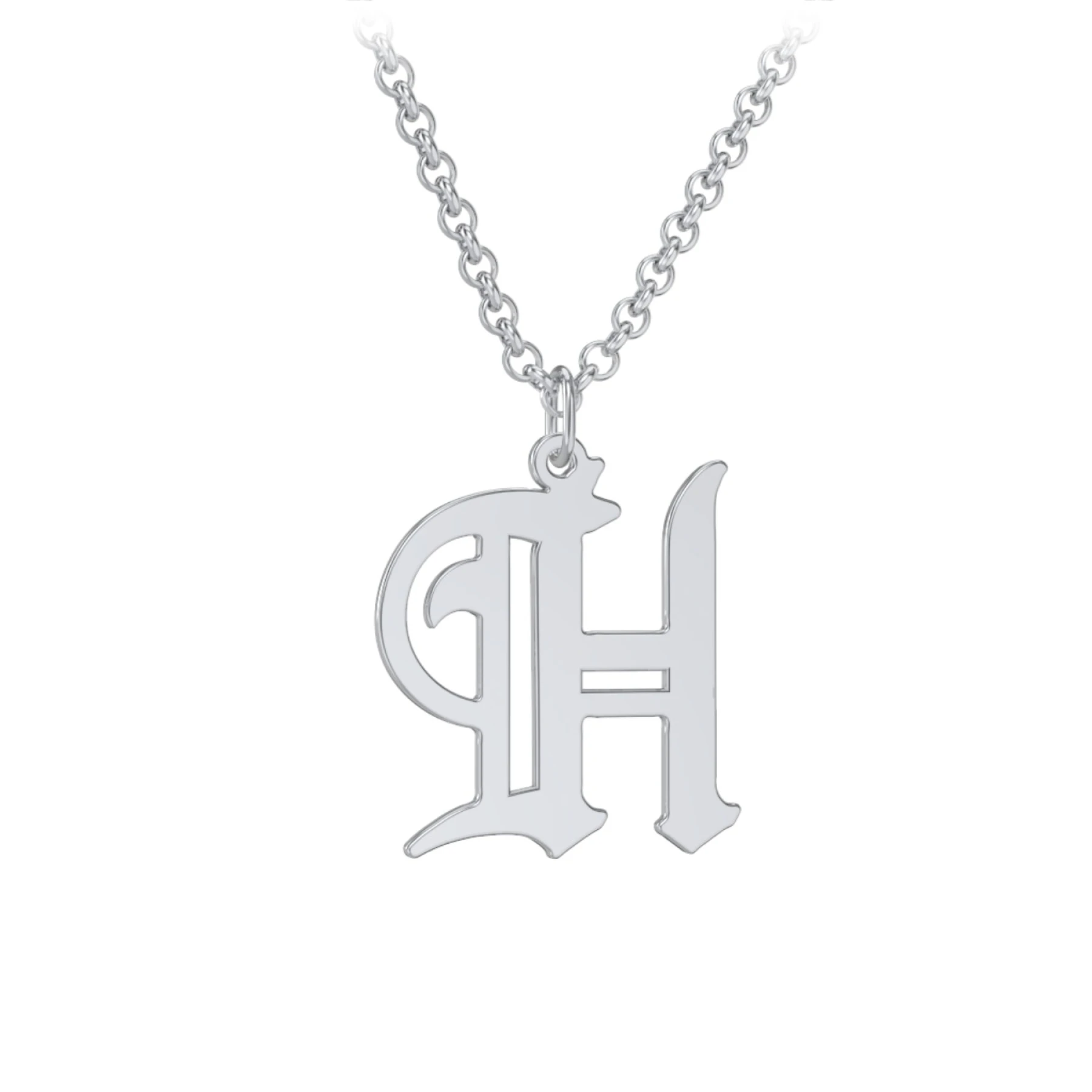 Men's Gothic Initial Pendant Necklace - H