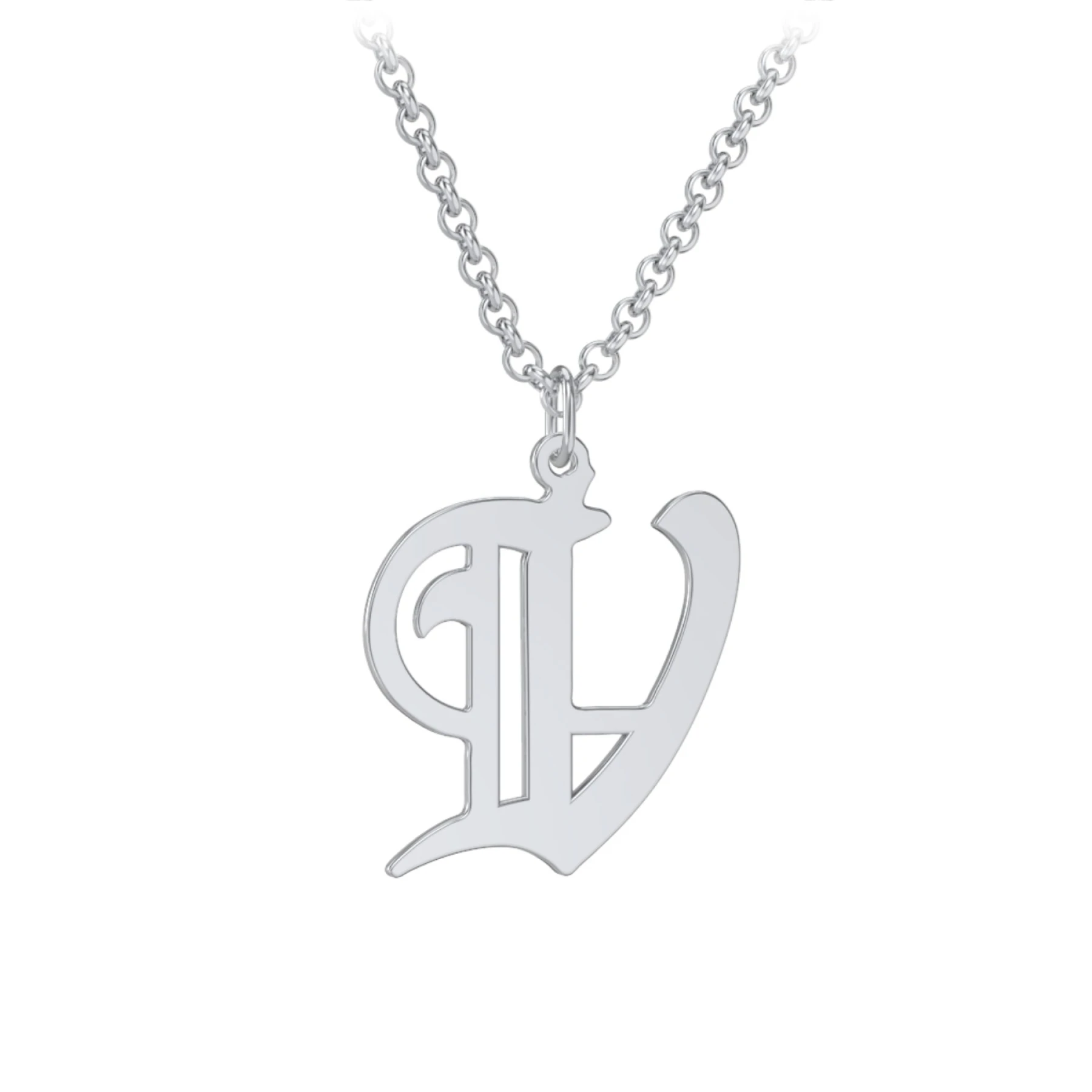 Men's Gothic Initial Pendant Necklace - V