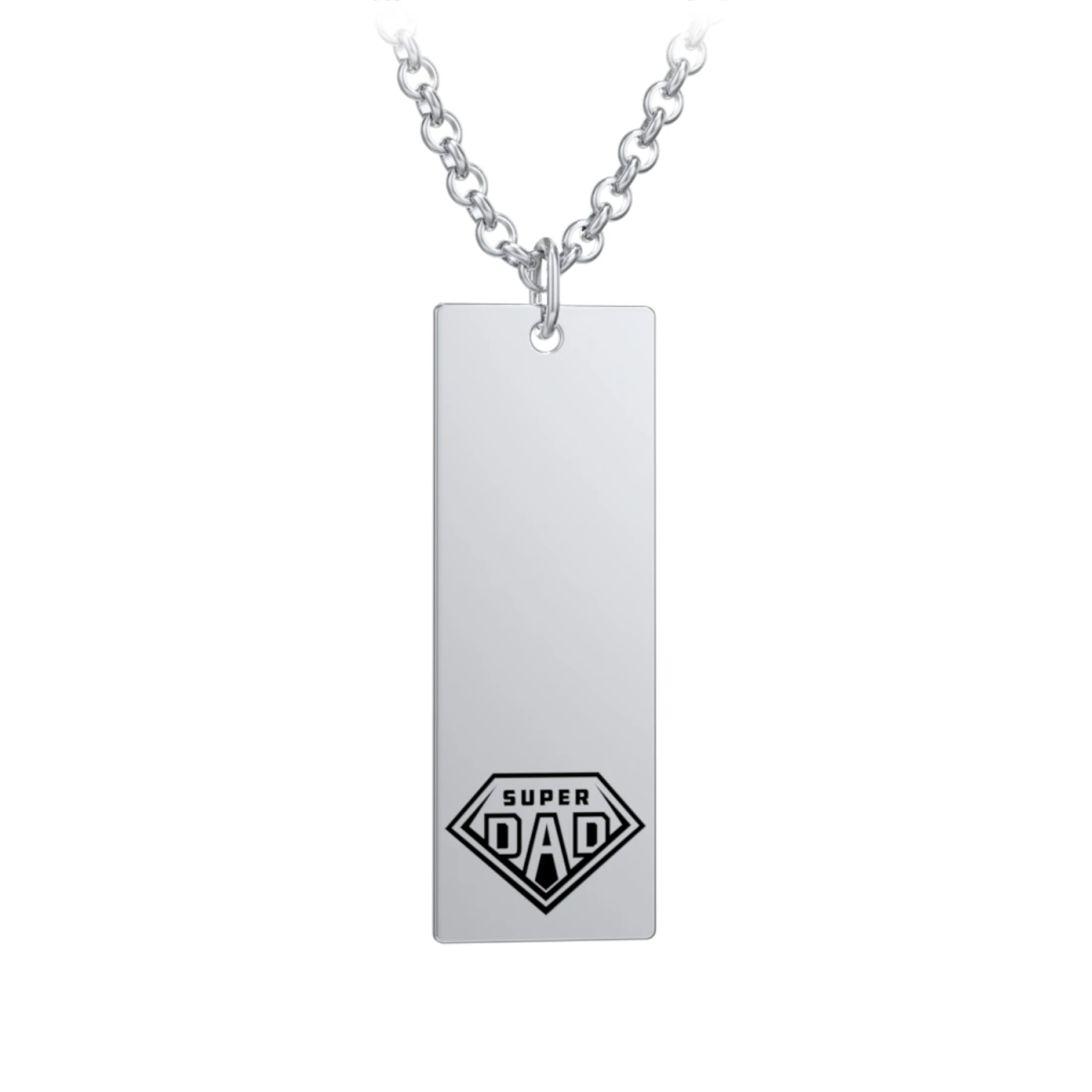 Men's Engravable SUPER DAD Long Tag Necklace