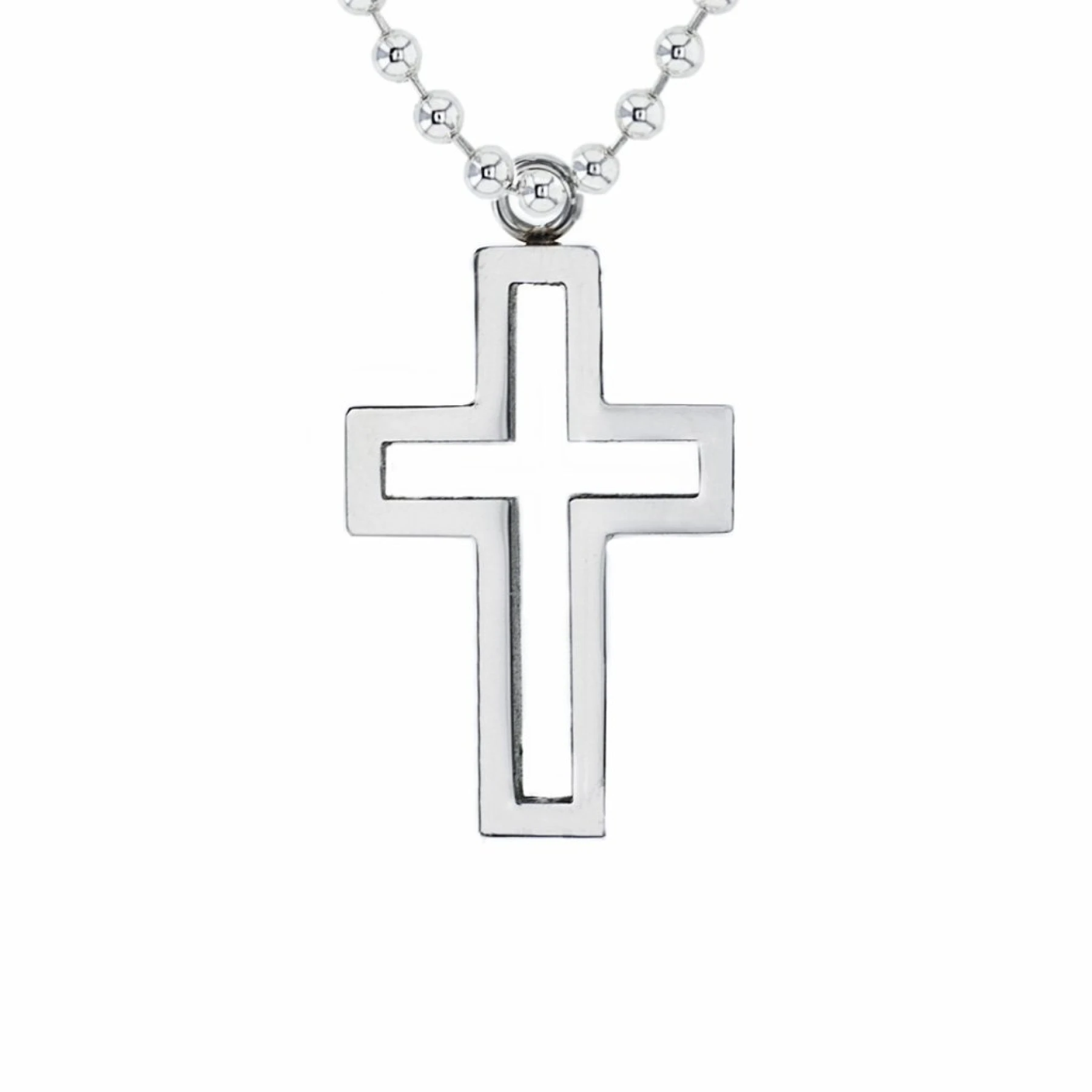 Stainless Steel Cross Necklace With Cutout Center