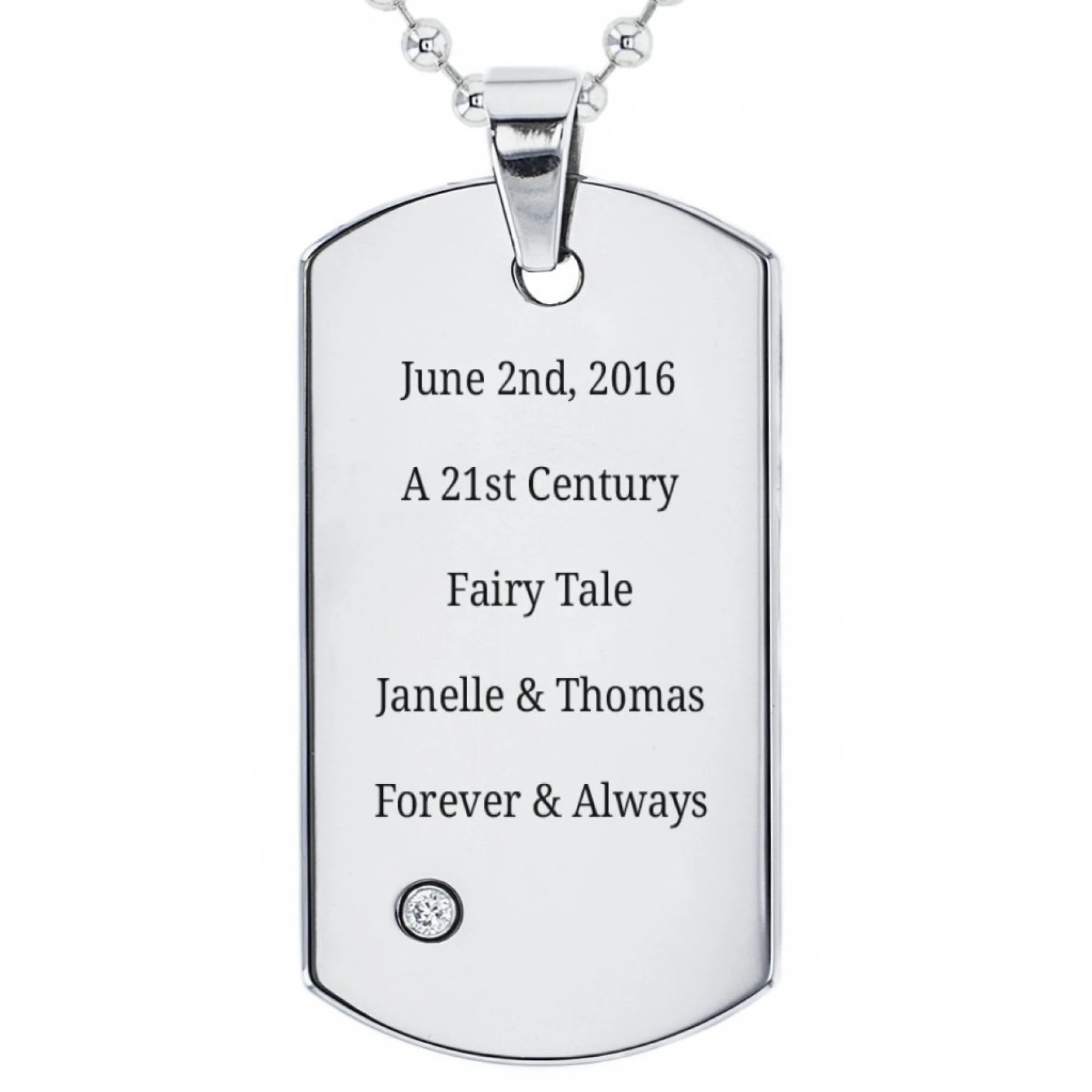 Stainless Steel Dog Tag Necklace With Gemstone Accent