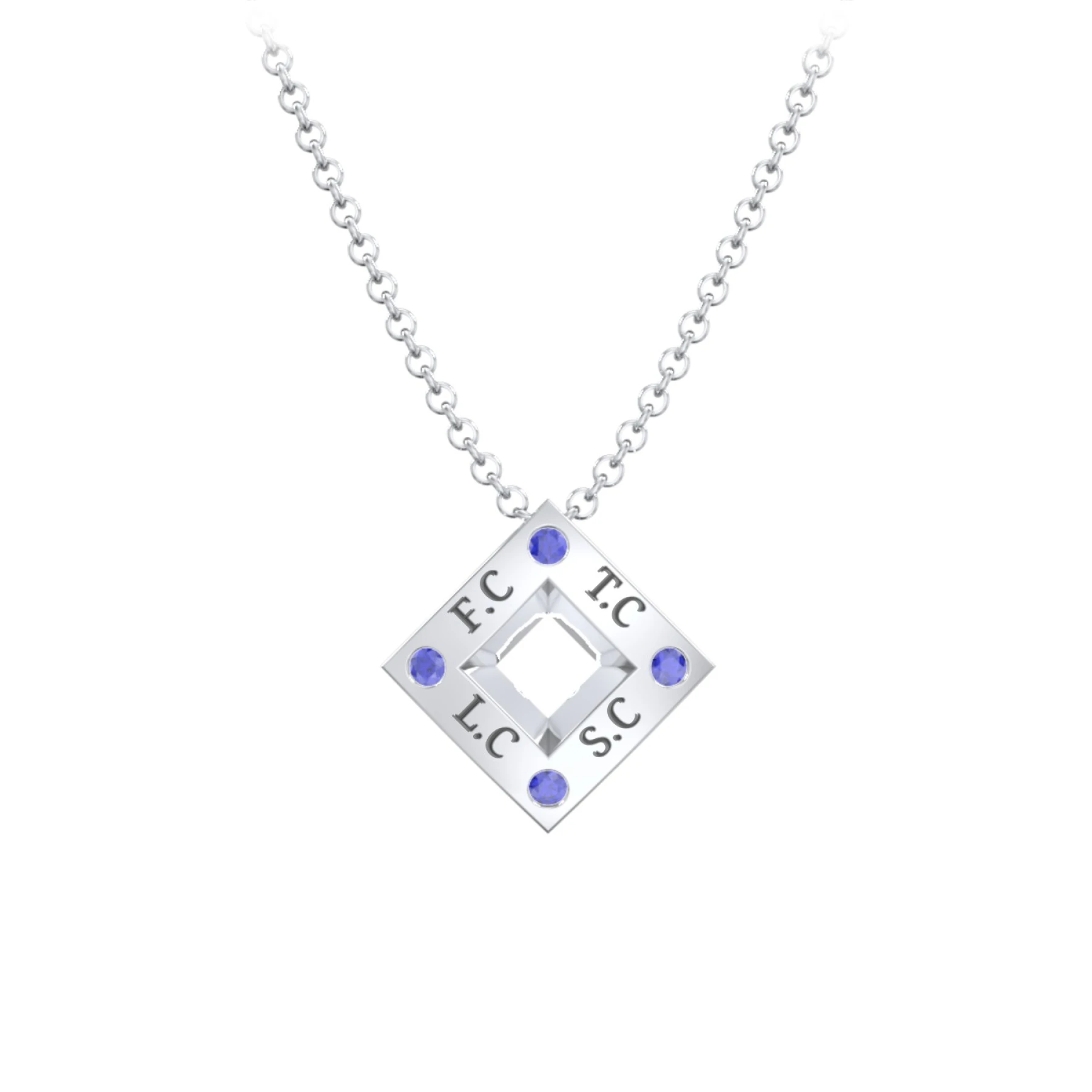 Men's Floating Square Pendant Necklace With Birthstones