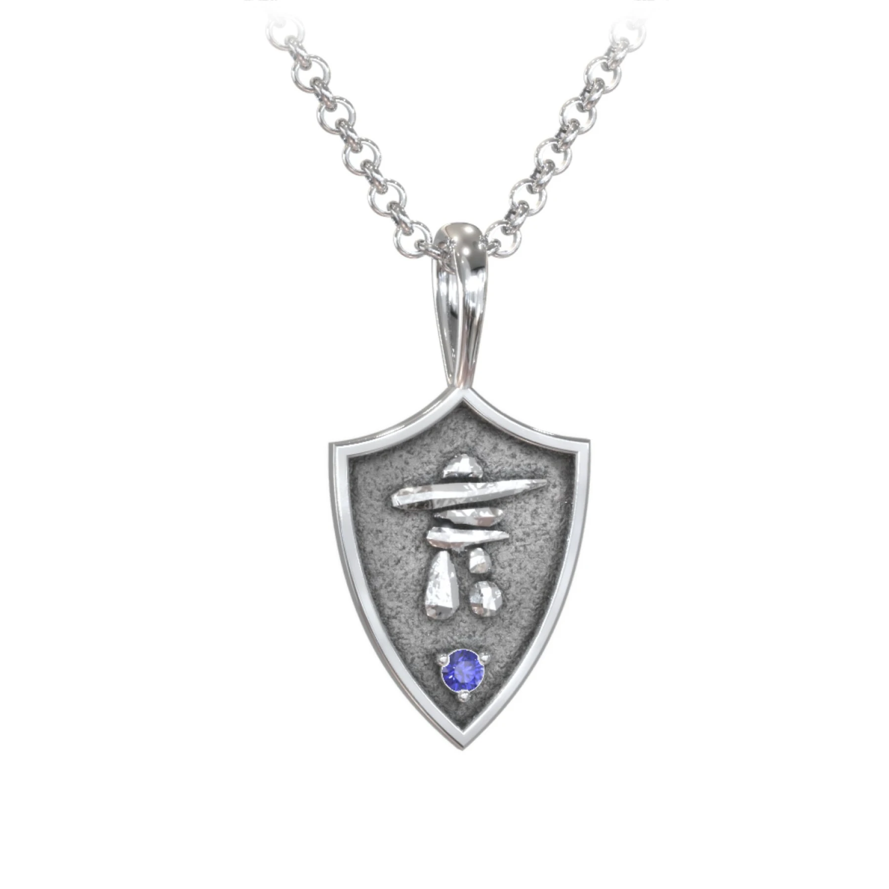 Men's Inukshuk Hero Shield Pendant with Gemstone
