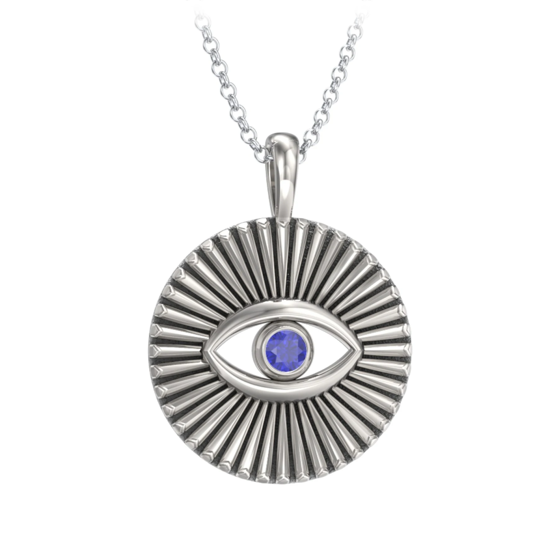 Men's Evil Eye Disc Necklace with Gemstone - view 1