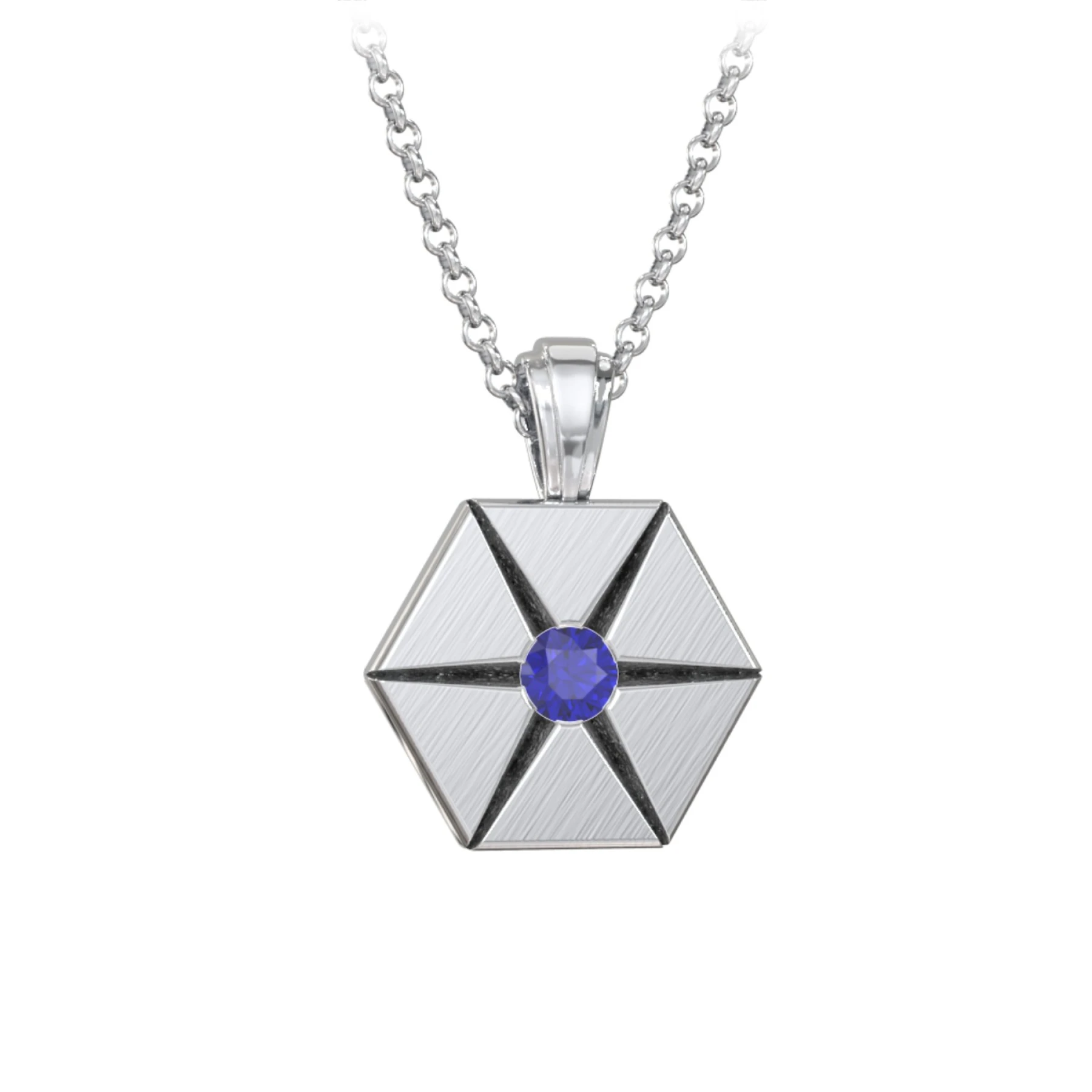 Men's Engravable Starburst Hexagon Necklace with Gemstone