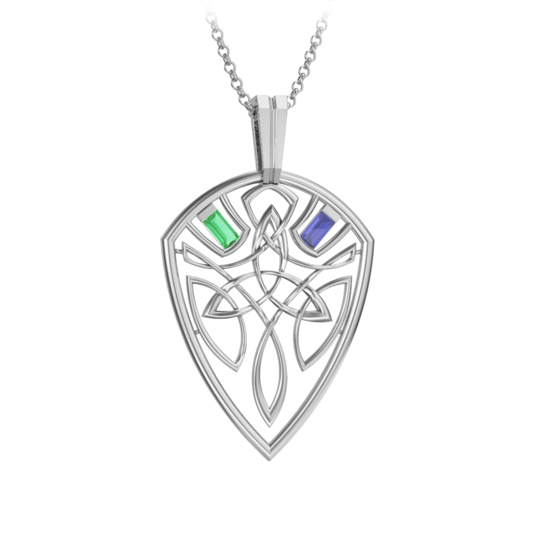 Men's Celtic Shield Necklace with Baguette Gemstones - view 1