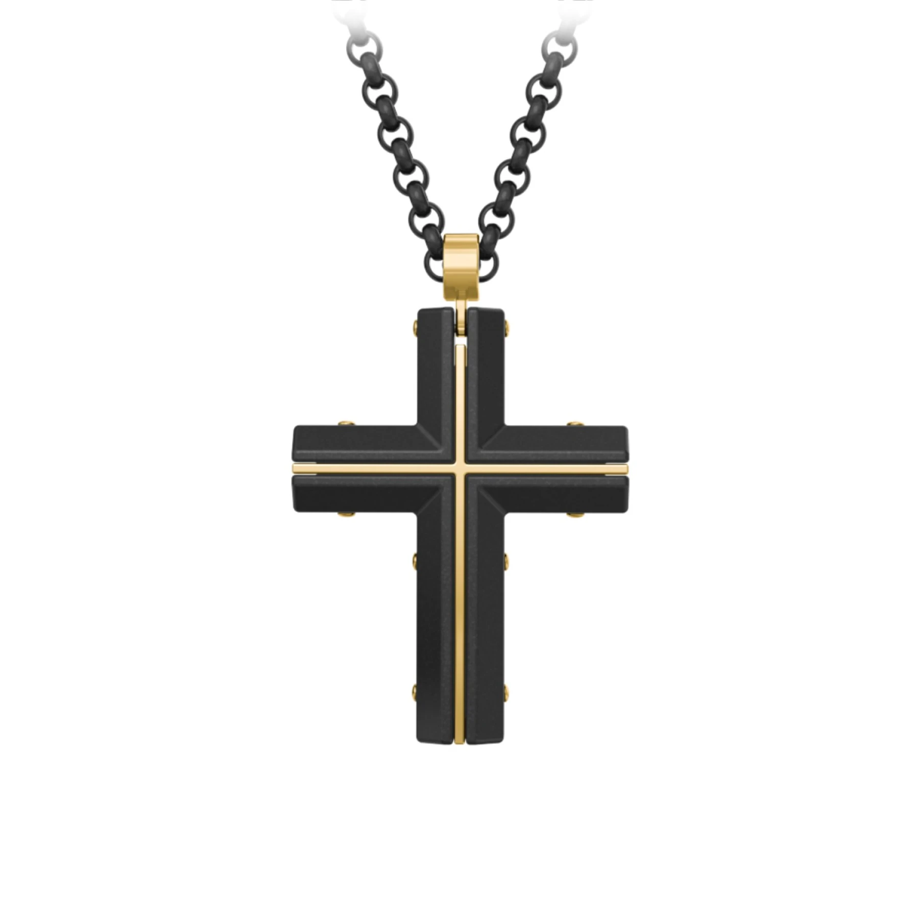 Engravable Black Steel Cross with Yellow Steel Detailing