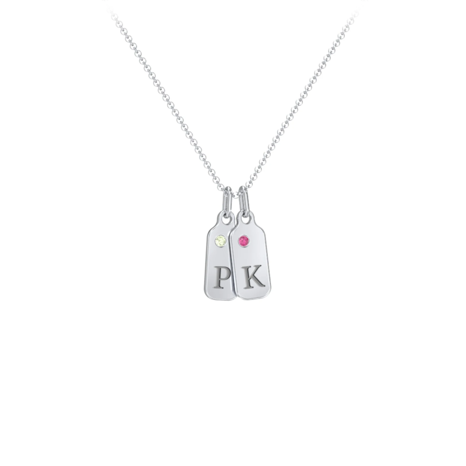 Duchess Dog Tag 2 Initial Necklace with Birthstone