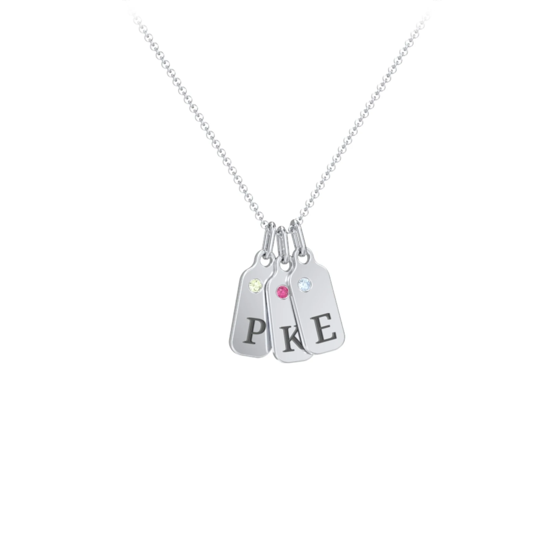 Duchess Dog Tag 3 Initial Necklace with Birthstone