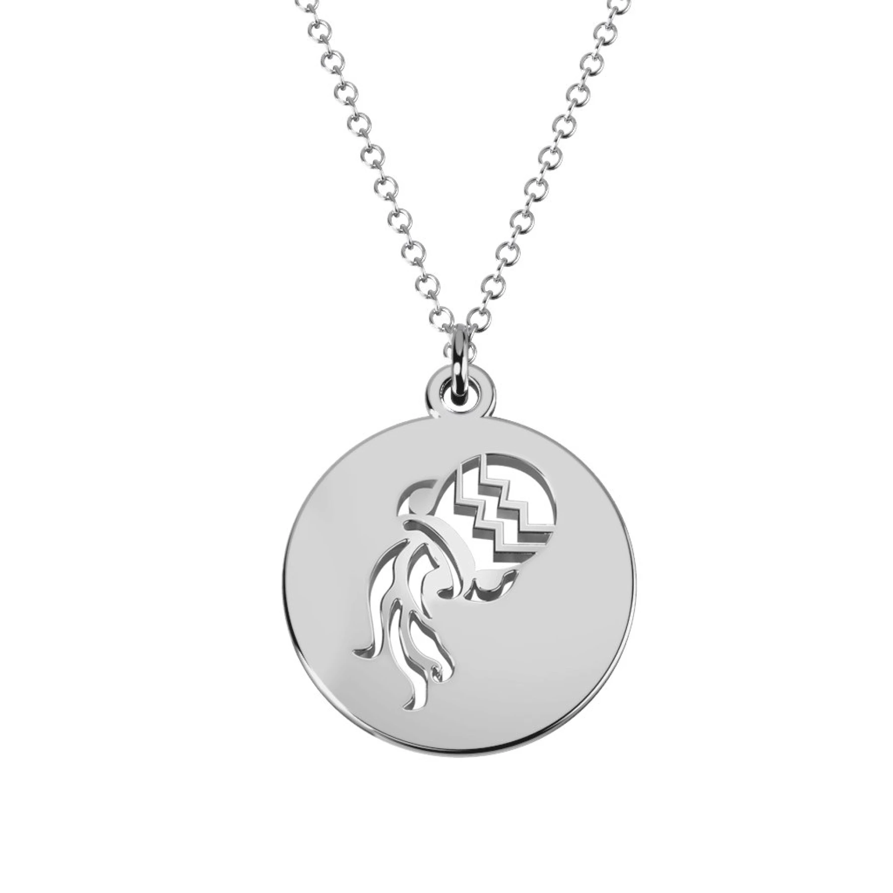 Aquarius Zodiac Sign Cutout Disc Necklace - view 1