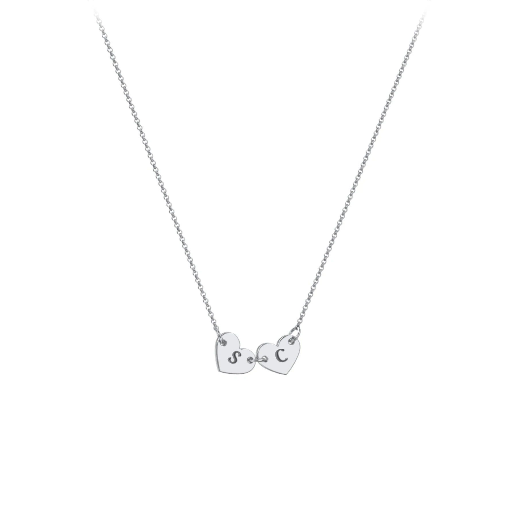 Engravable Initial 2 Heart Necklace