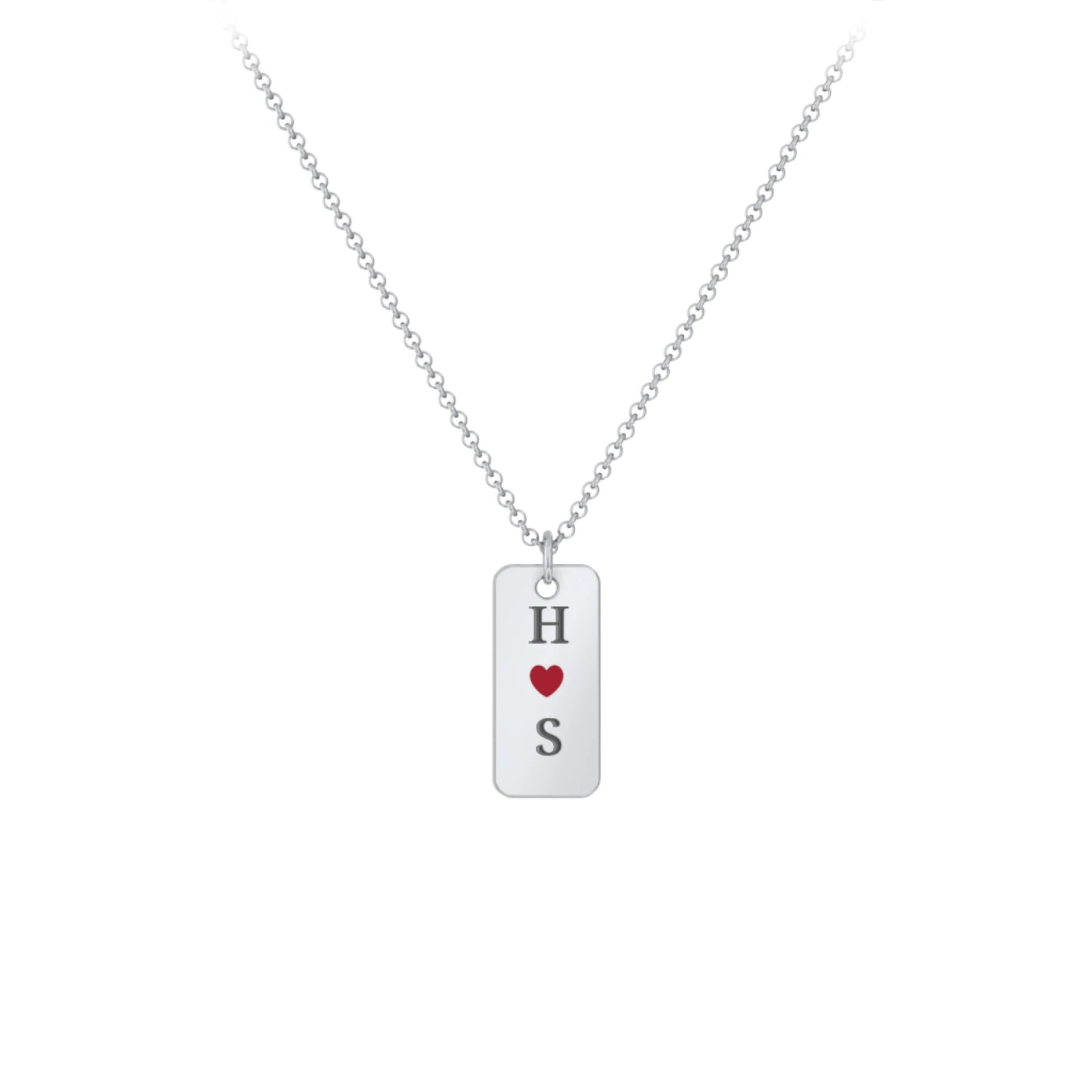 Initial Tag Necklace with Cold Enamel Heart