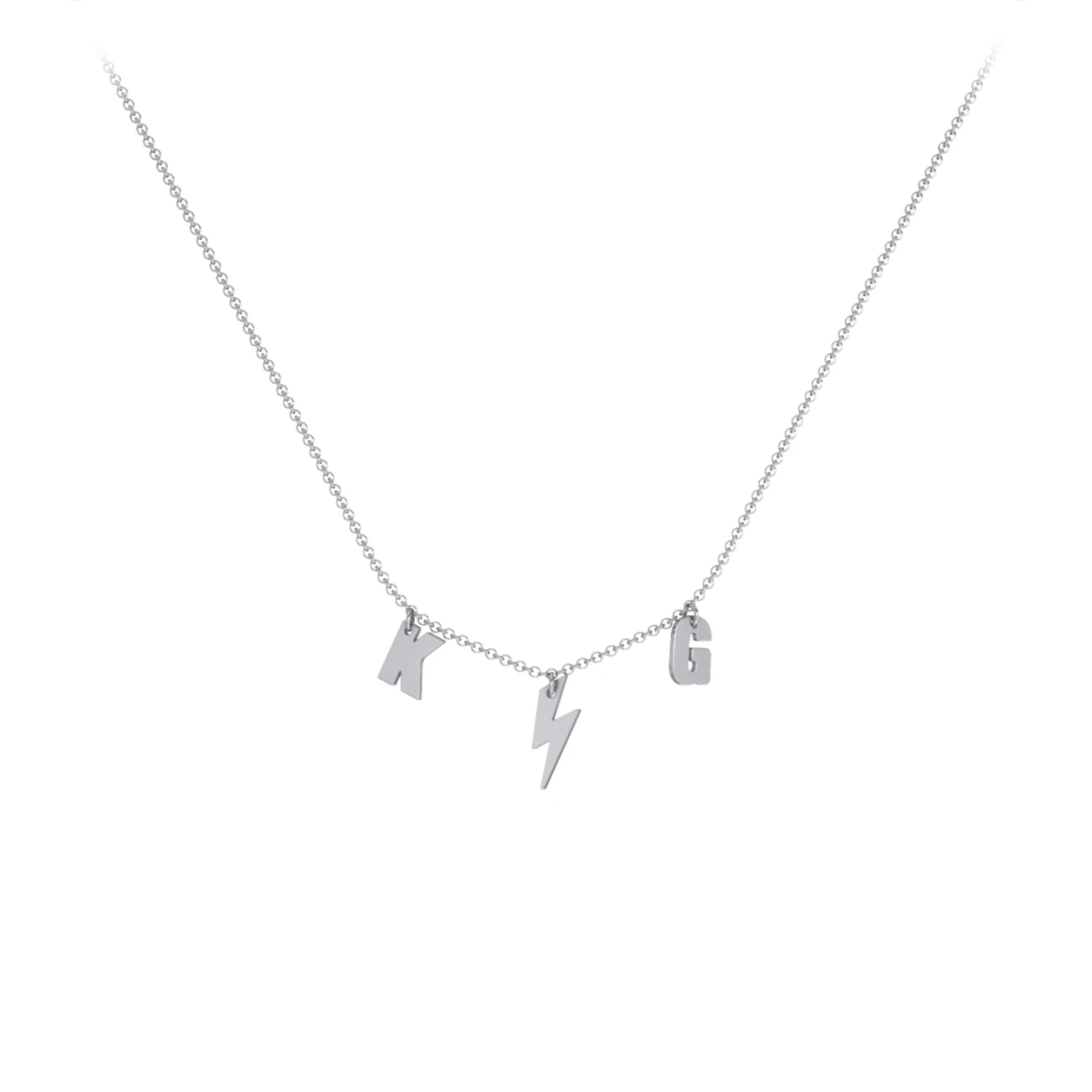 Initials Necklace with Lightning Bolt Charm