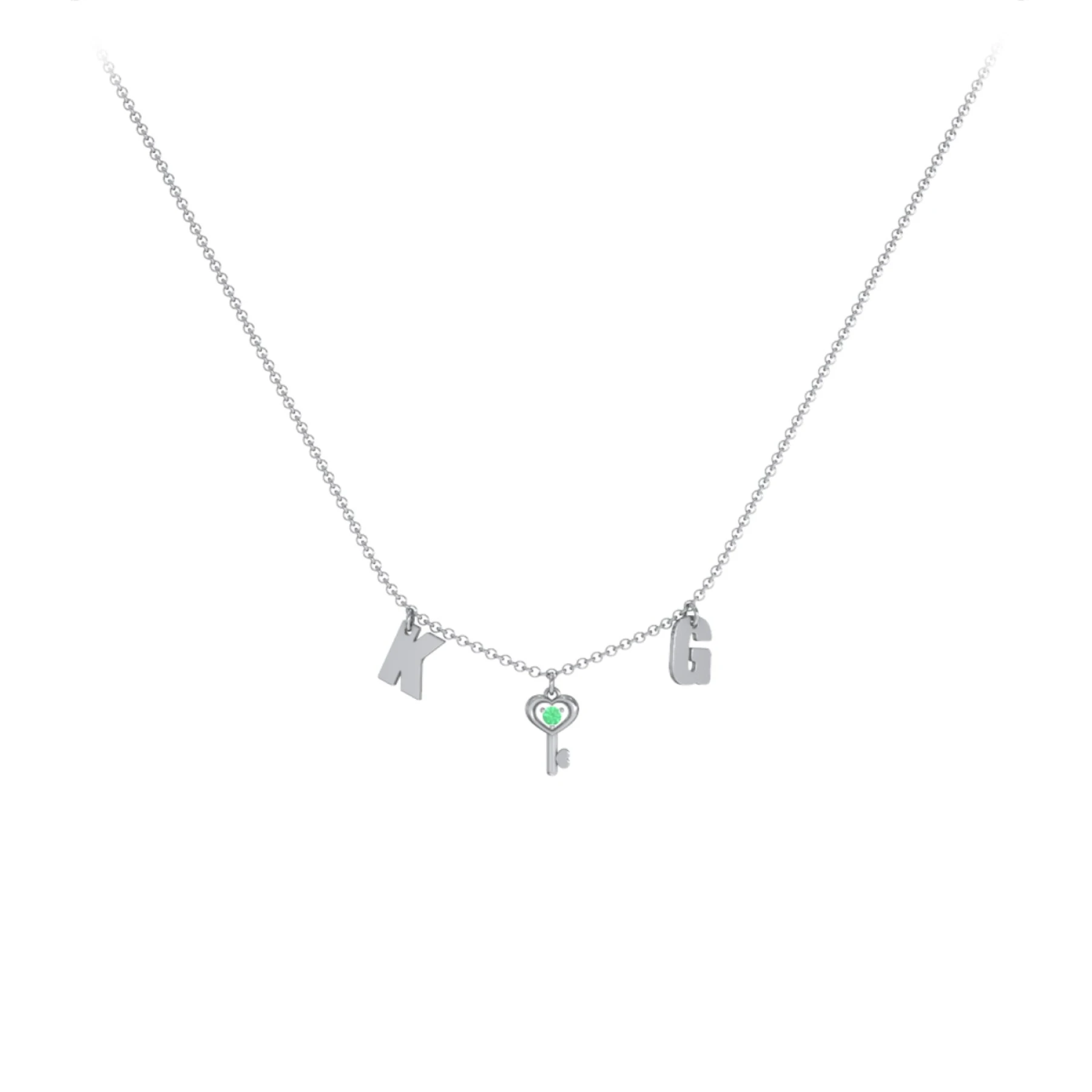 Initials Necklace with Gemstone Key Charm