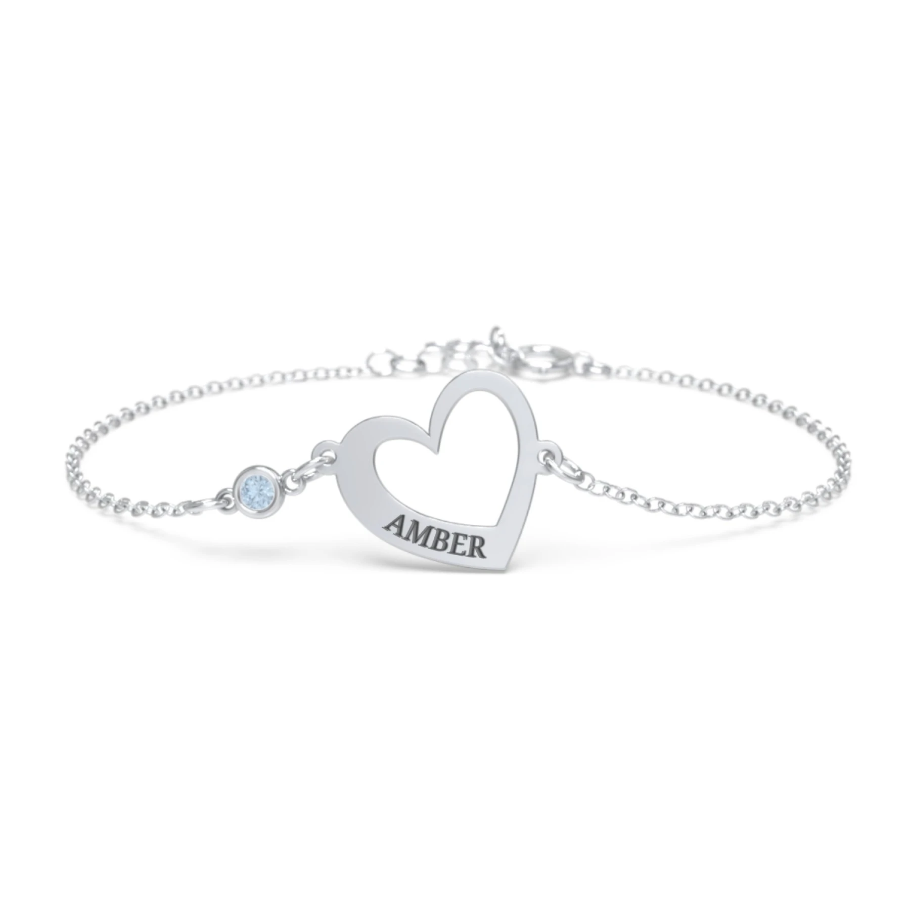 Engravable Open Heart Bracelet with Birthstone - view 1