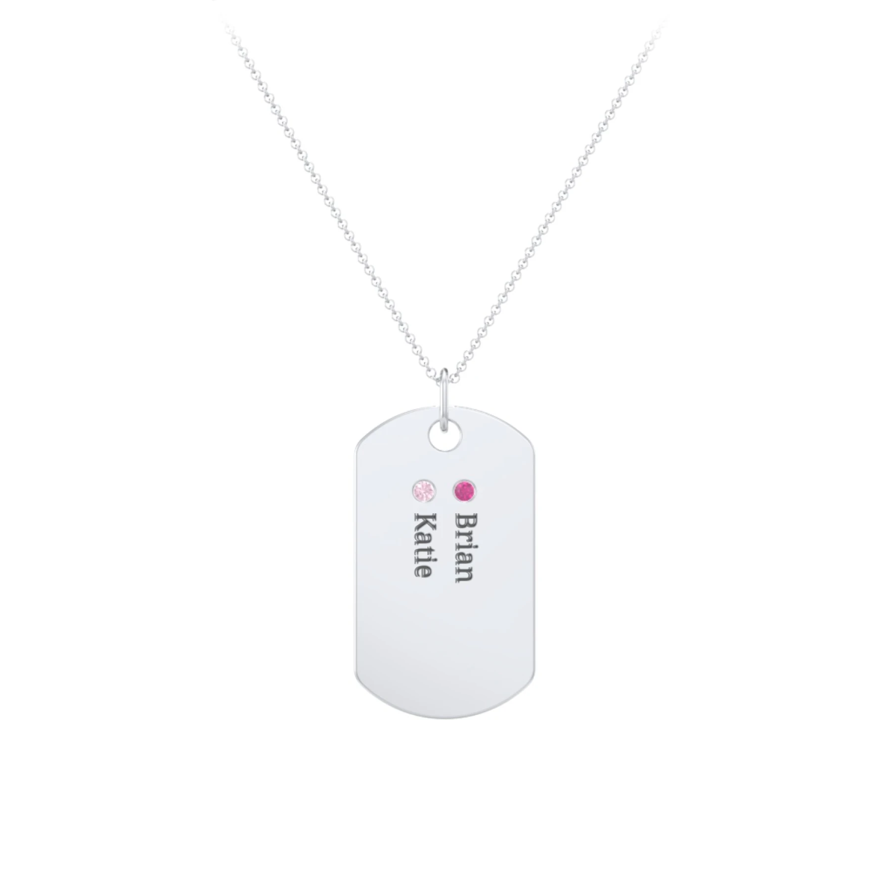 Engravable Dog Tag Necklace with 2 Birthstone