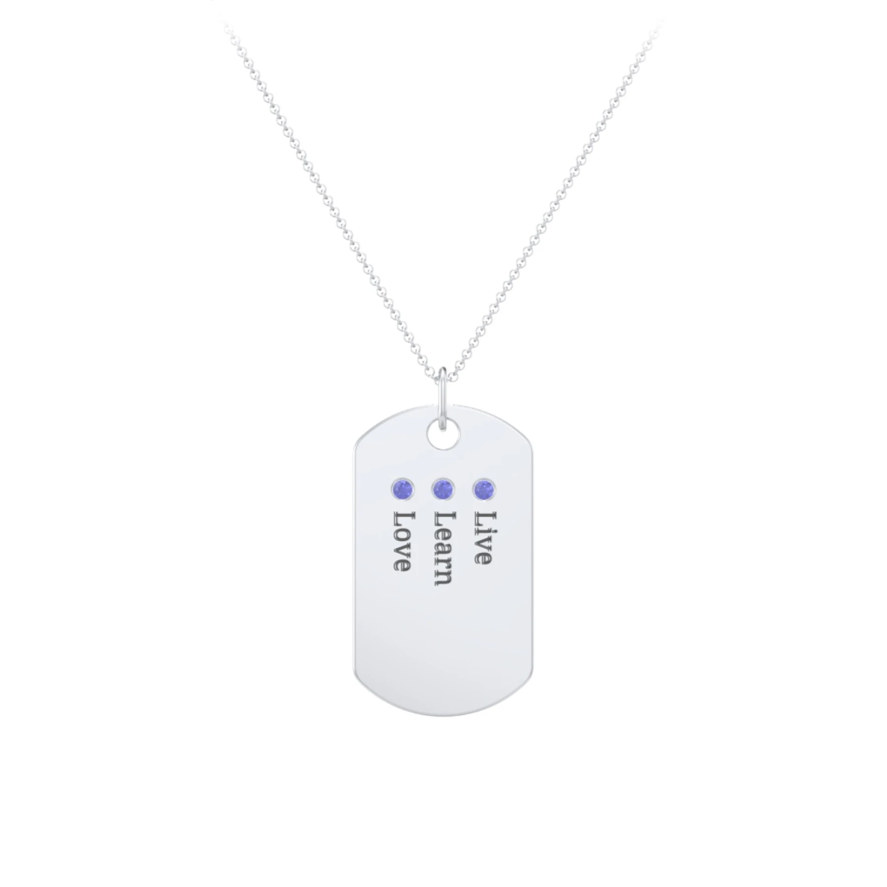 Engravable Dog Tag Necklace with 3 Birthstone