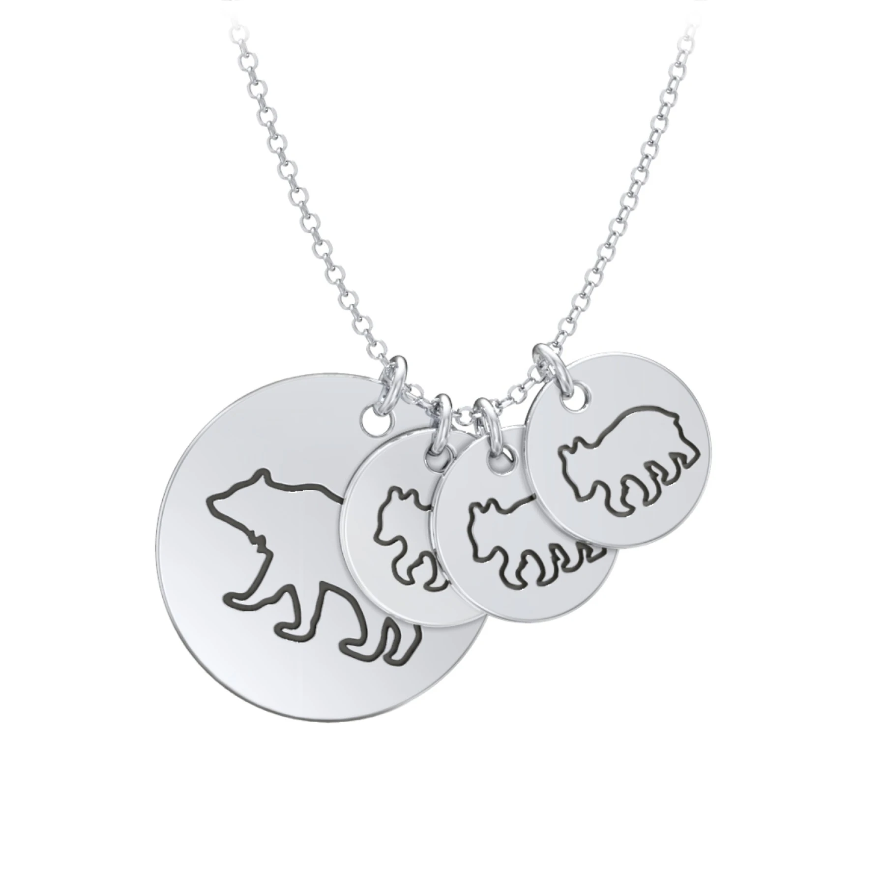 Engravable Mama Bear & 3 Cub Disc Necklace