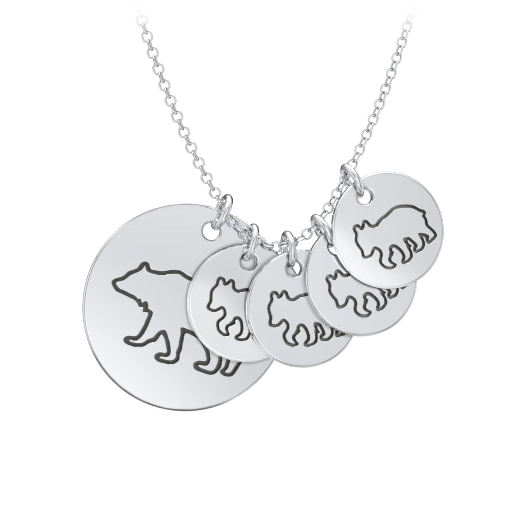 Engravable Mama Bear & 4 Cub Disc Necklace