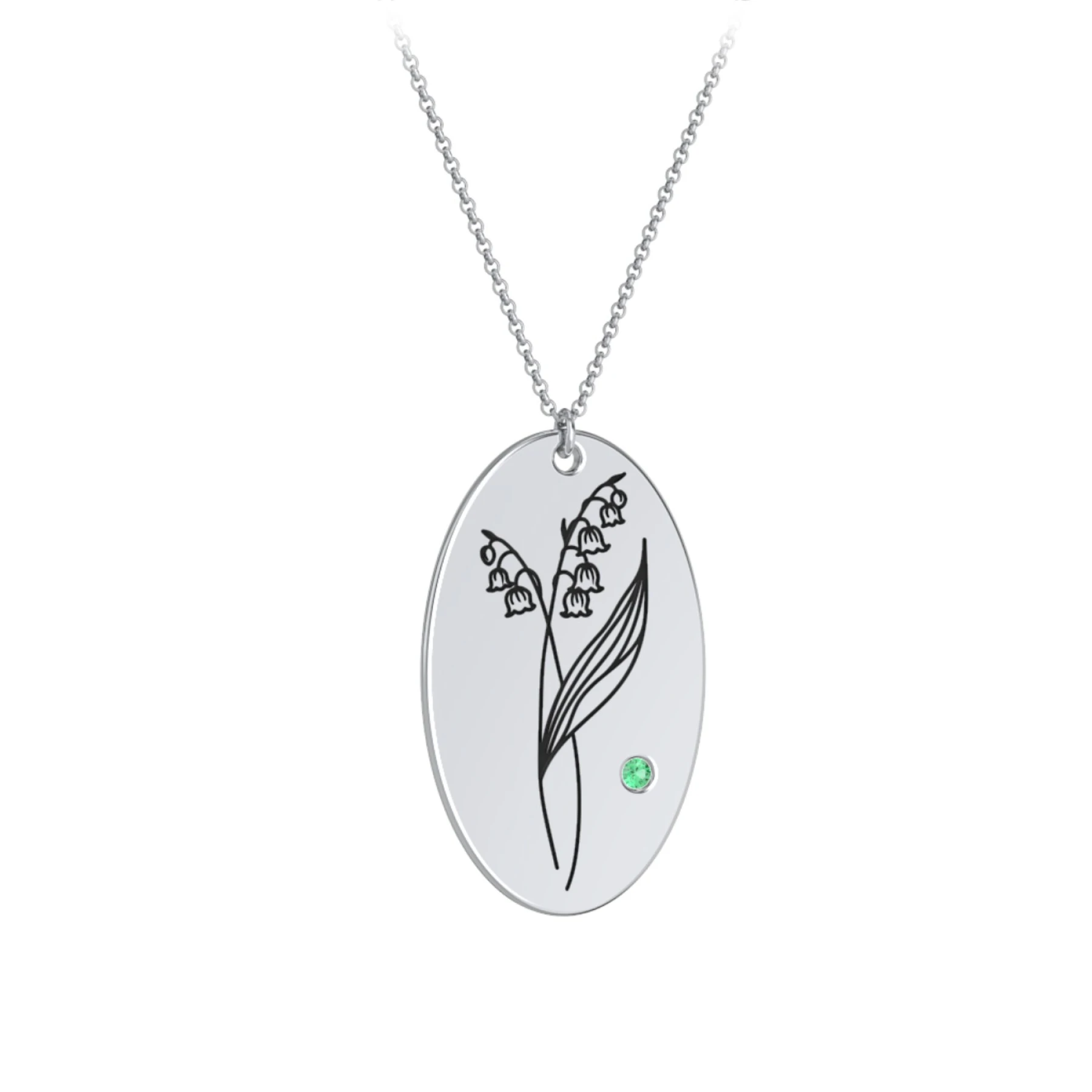 May Birth Flower Disc Necklace with Gemstone